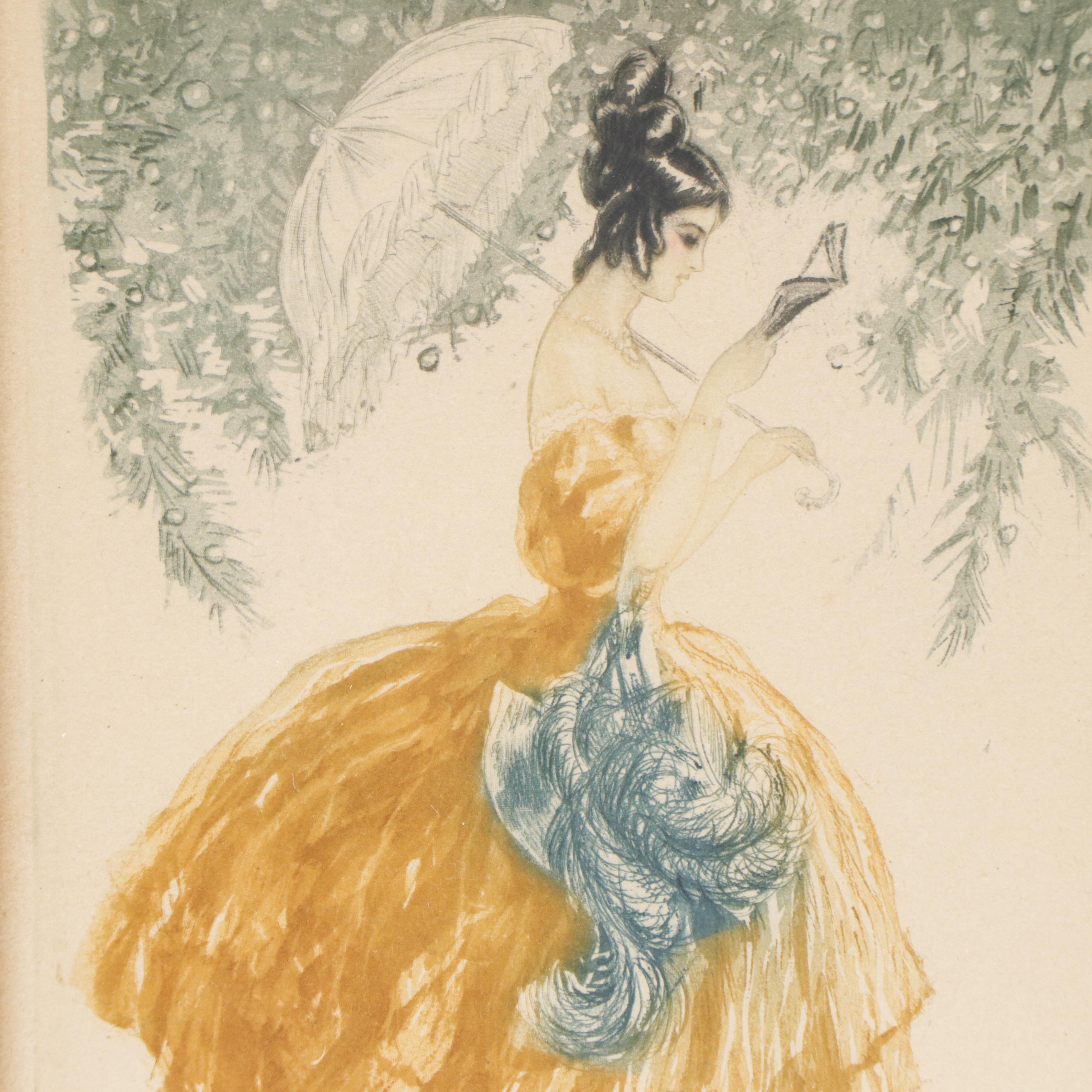 Etching with Aquatint of a Woman with Parasol Reading a Book