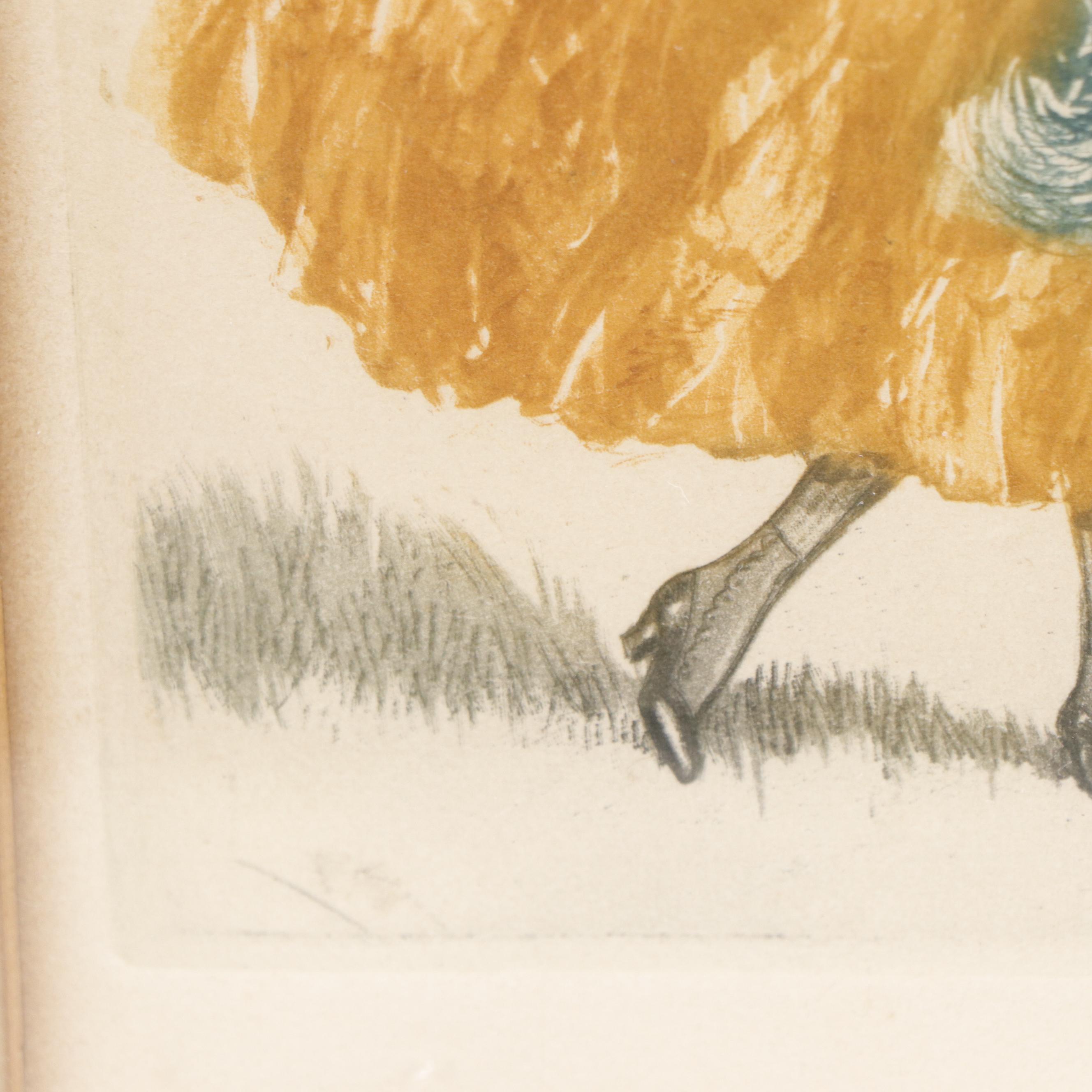 Etching with Aquatint of a Woman with Parasol Reading a Book