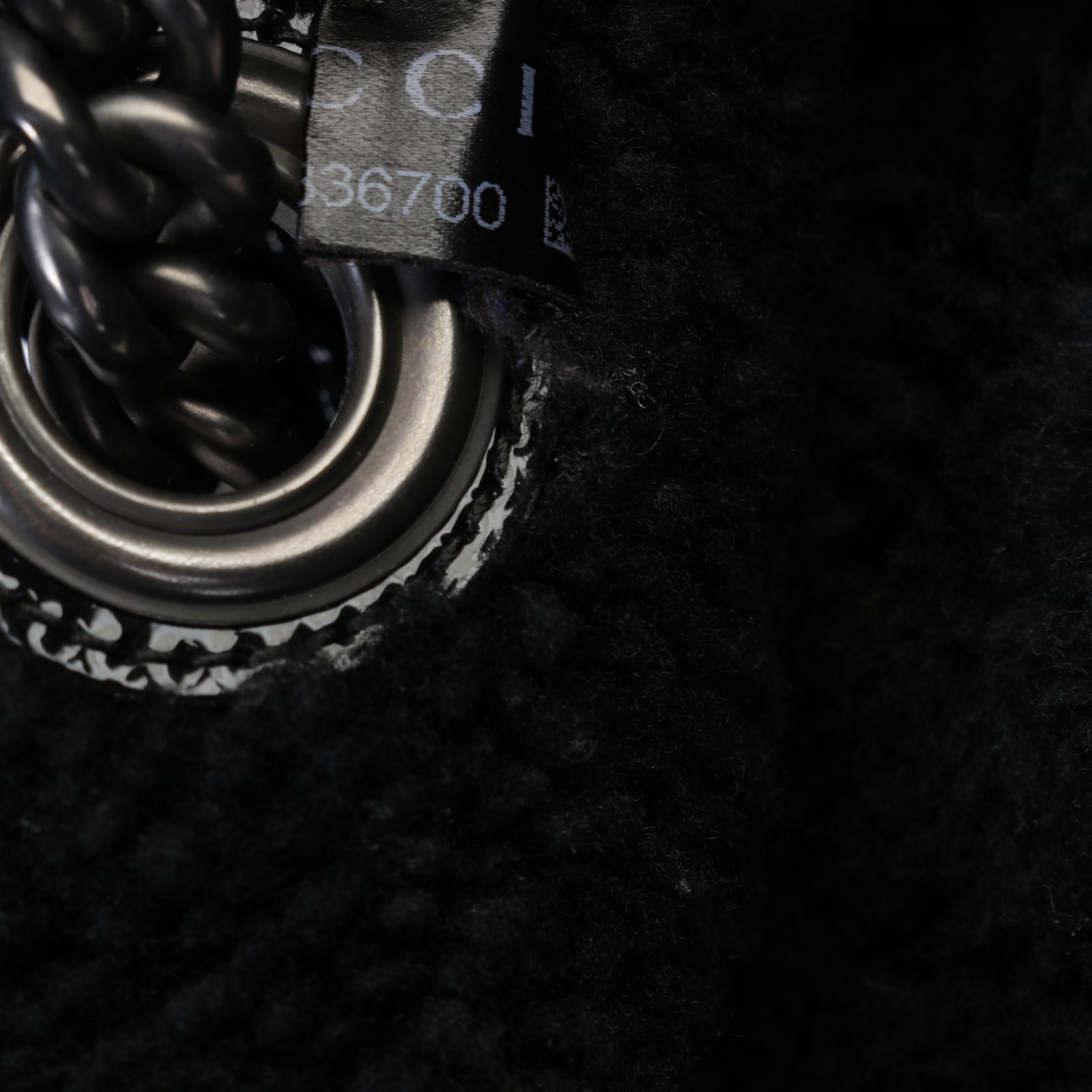 Gucci Crushed Black Patent Leather and Shearling Soho Chain Tote Bag