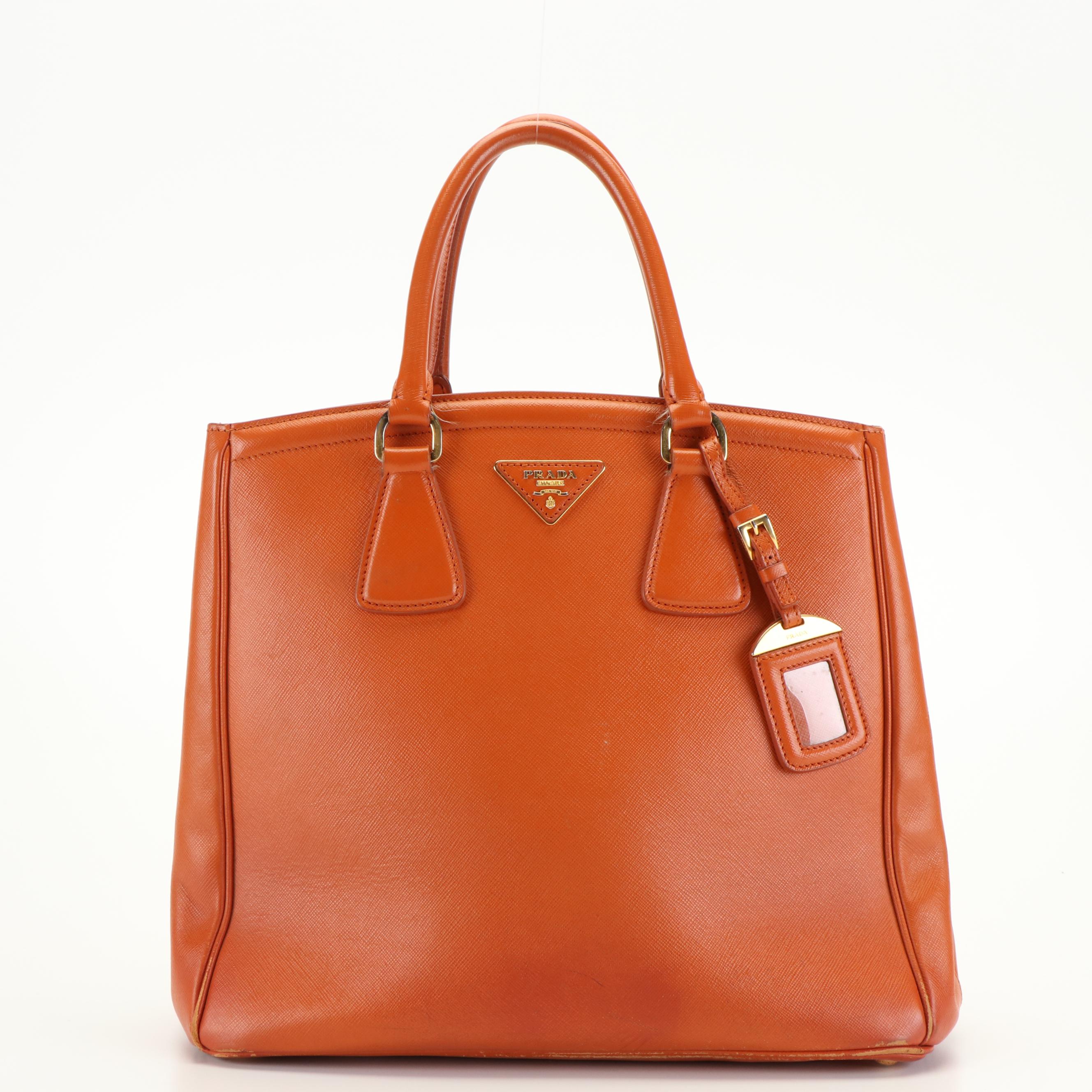 Prada Tote in Orange Saffiano Lux Leather