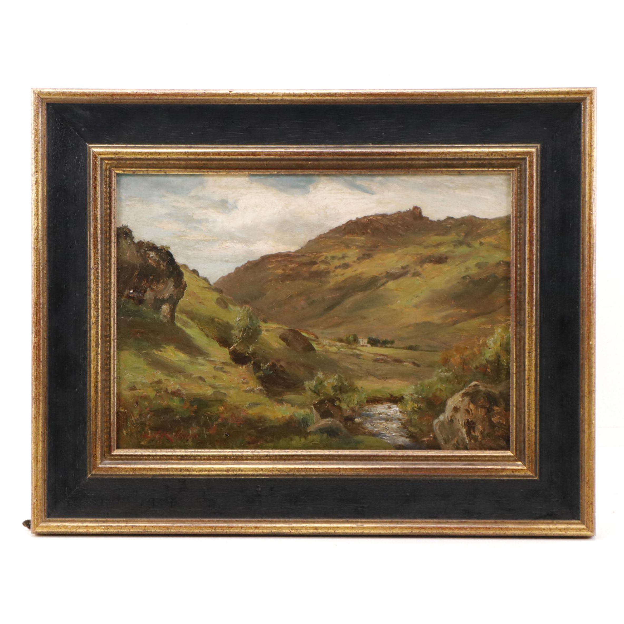 James Kinnear Oil Painting Landscape with Hills and Stream