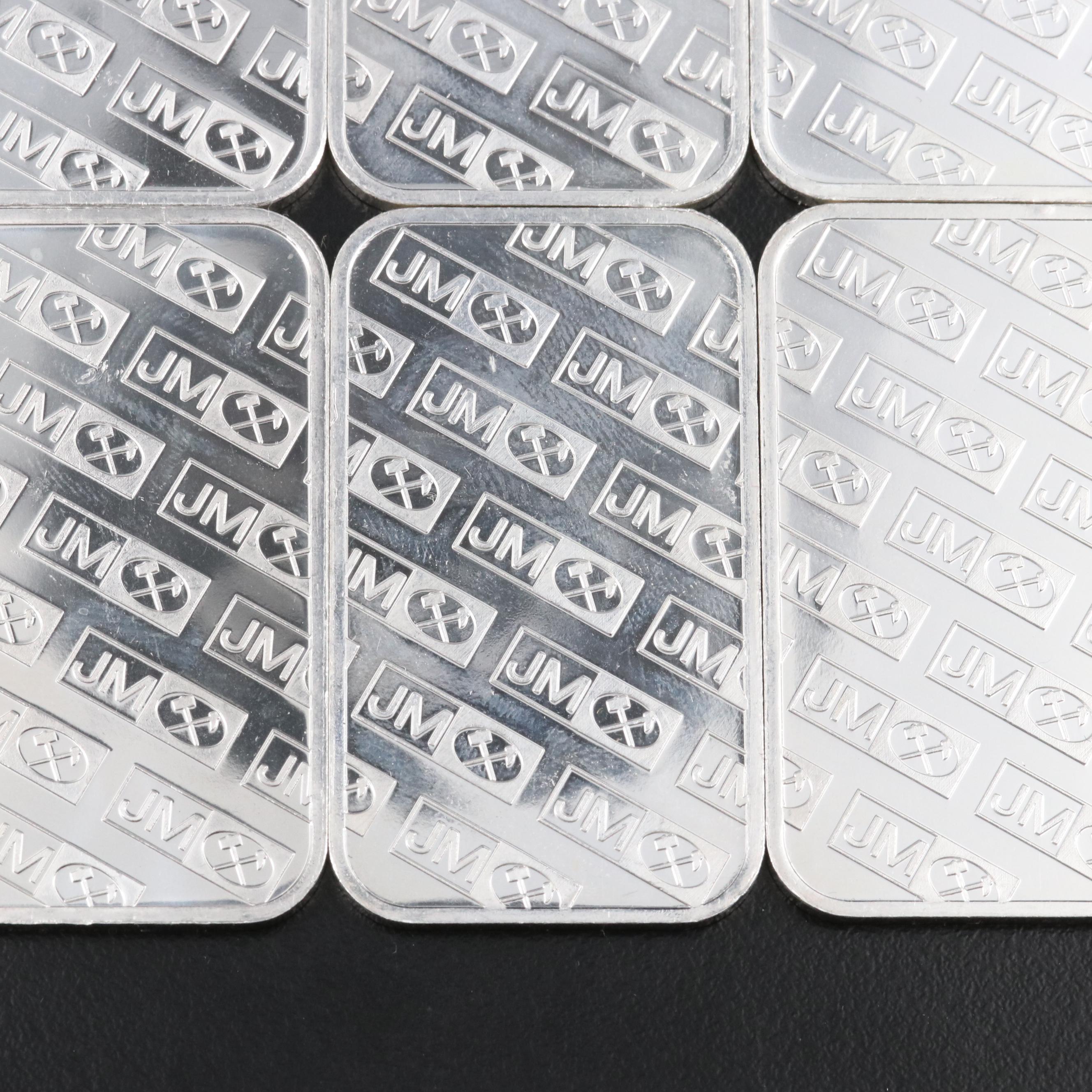 Group of Ten JM Silver One Ounce .999 Silver Bars