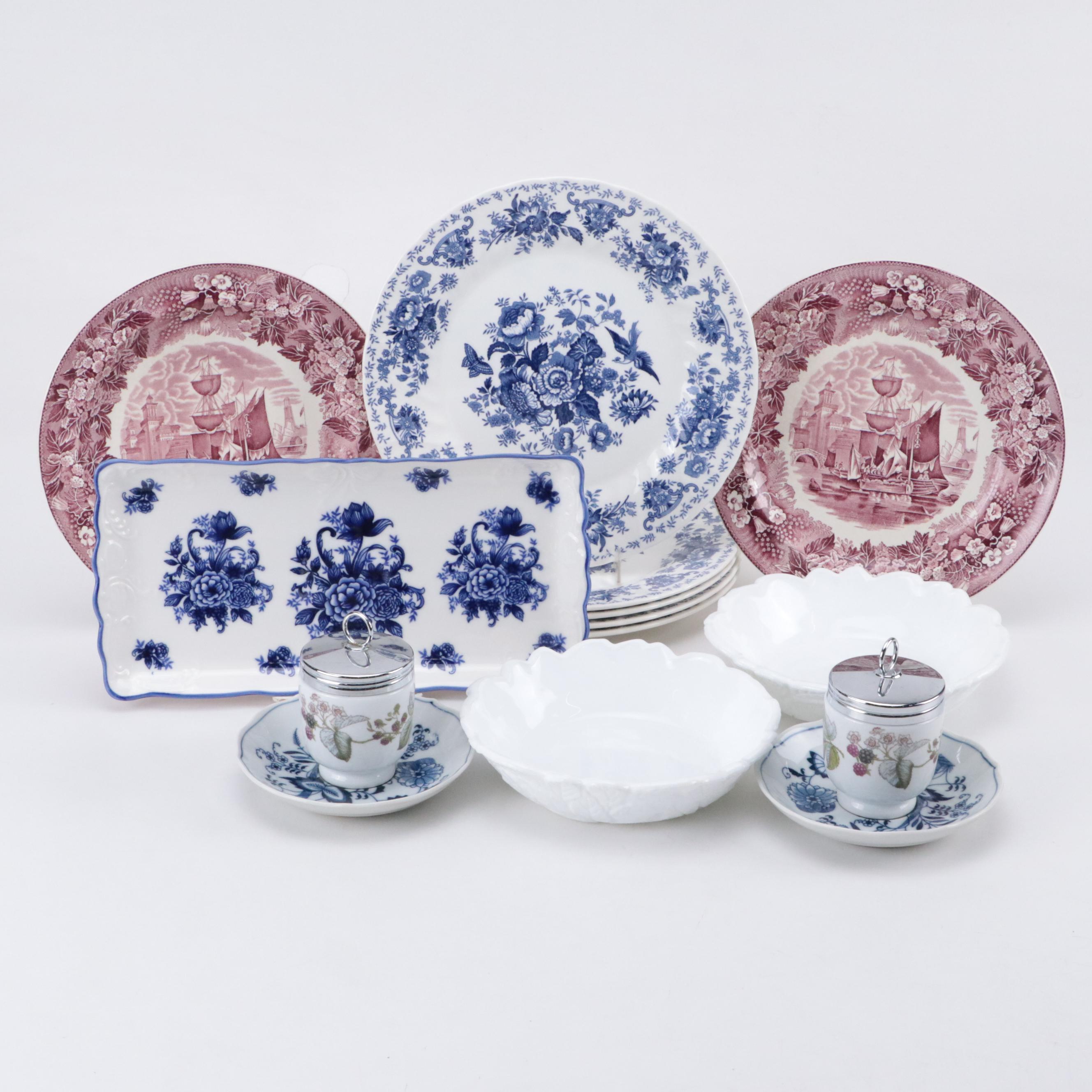 Wedgwood "Ferrara" Mulberry Transferware Plates with Other Tableware