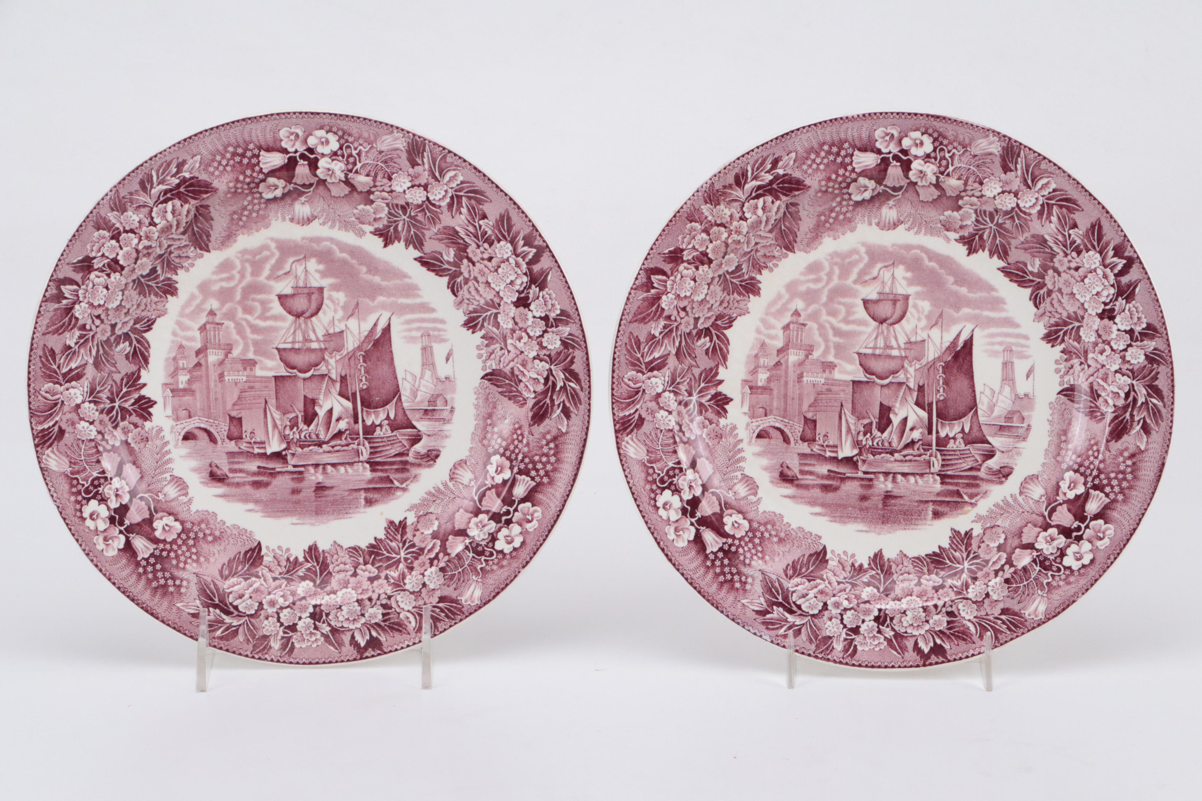 Wedgwood "Ferrara" Mulberry Transferware Plates with Other Tableware