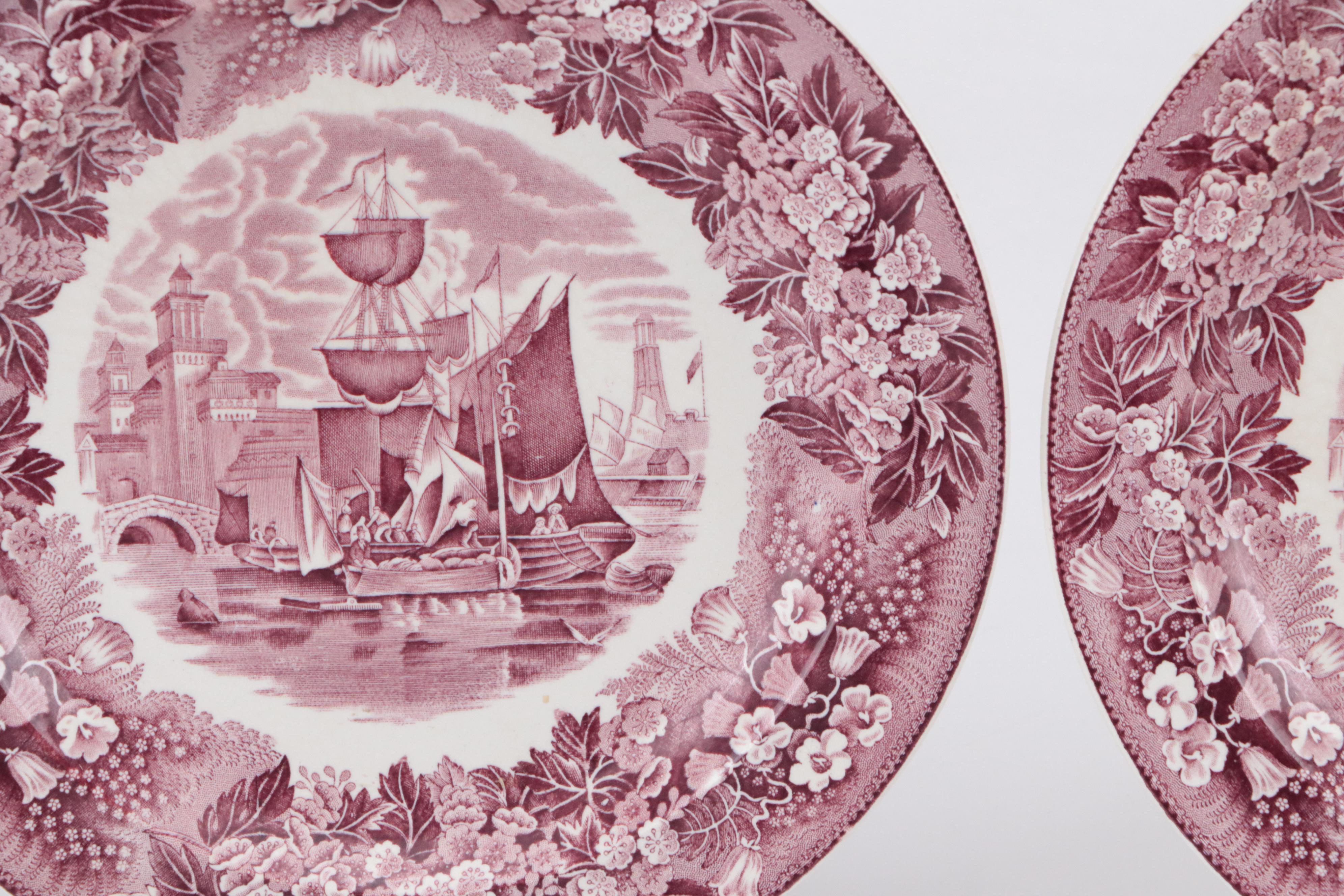 Wedgwood "Ferrara" Mulberry Transferware Plates with Other Tableware