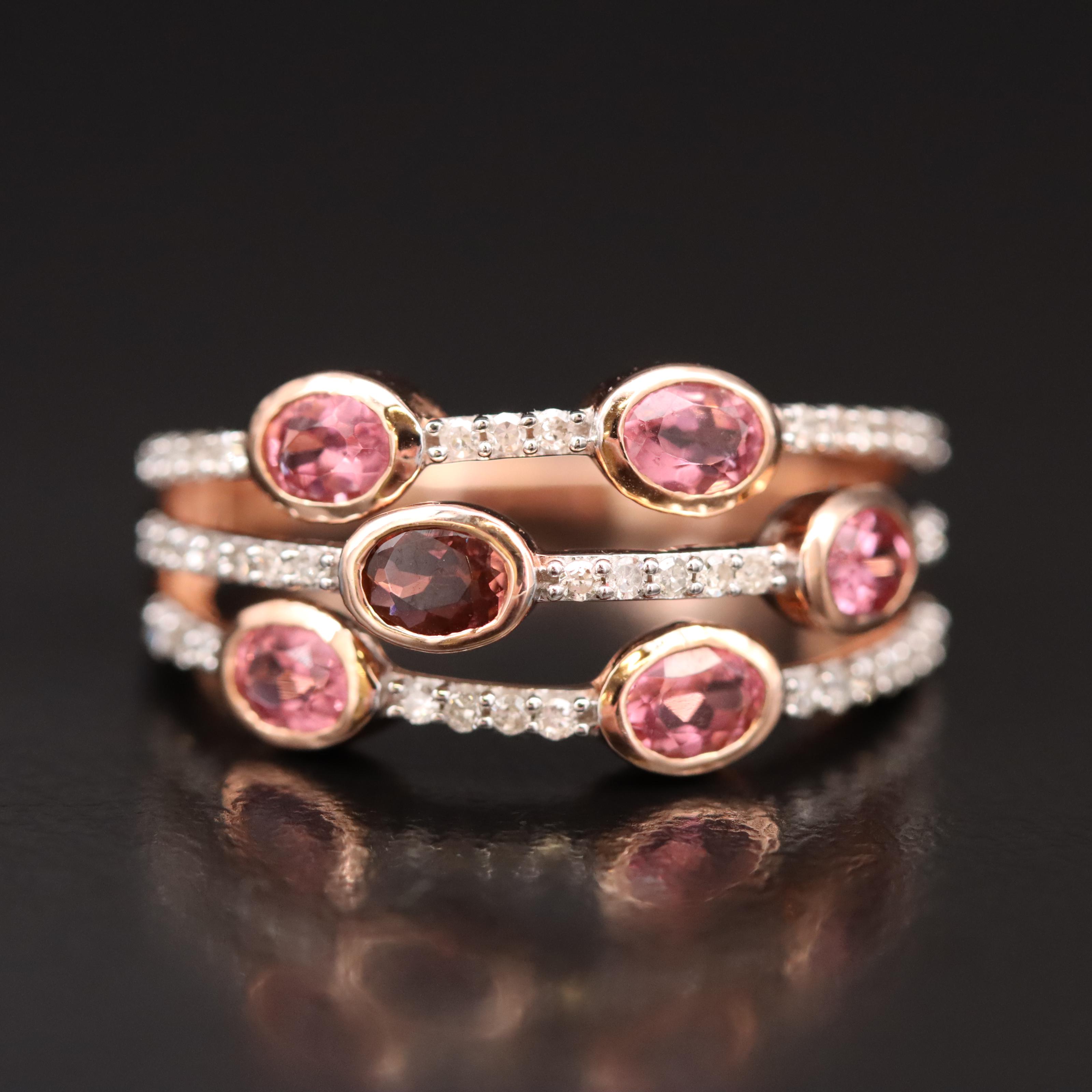 10K Rose Gold Pink Tourmaline and Diamond Ring