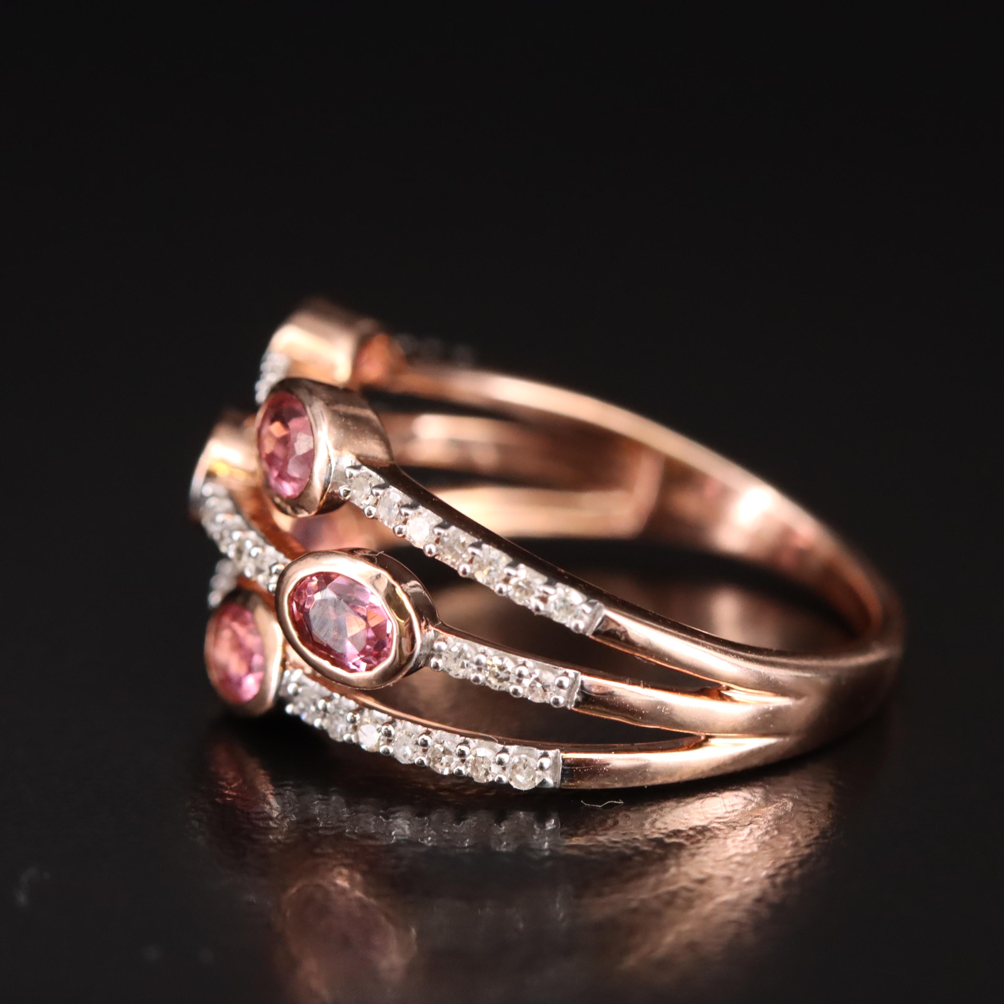 10K Rose Gold Pink Tourmaline and Diamond Ring