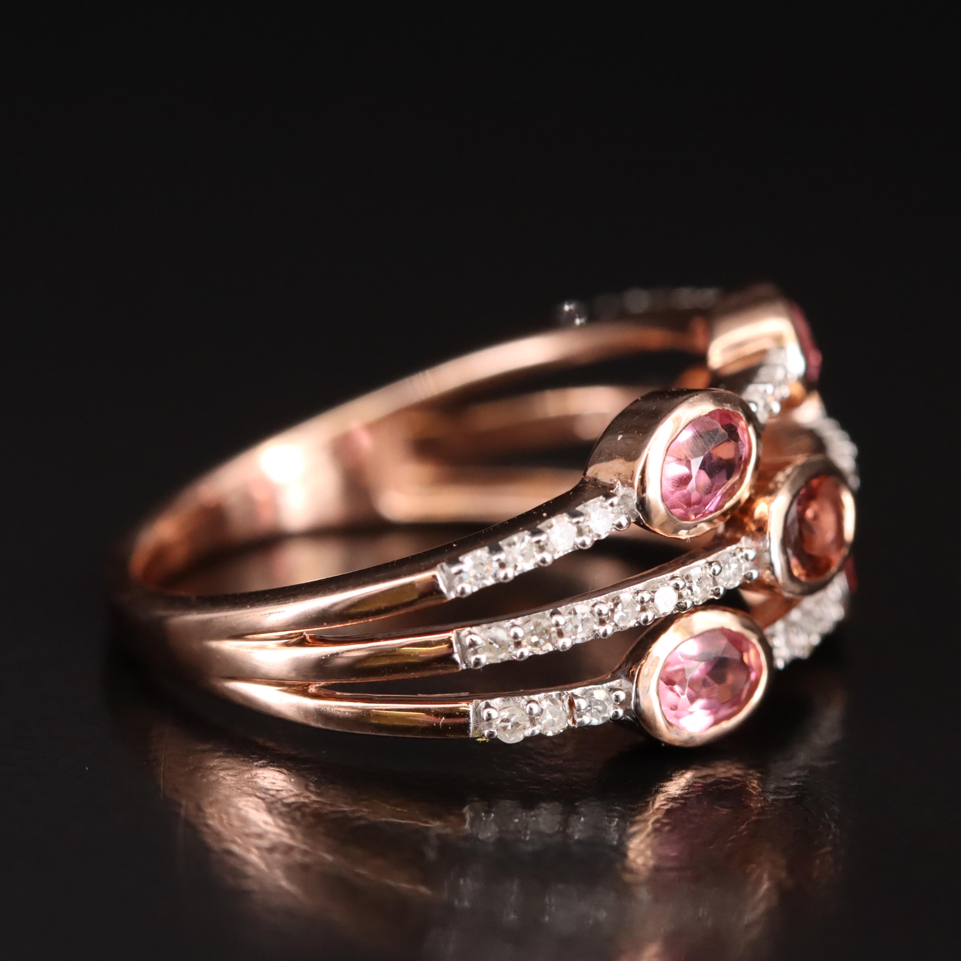 10K Rose Gold Pink Tourmaline and Diamond Ring