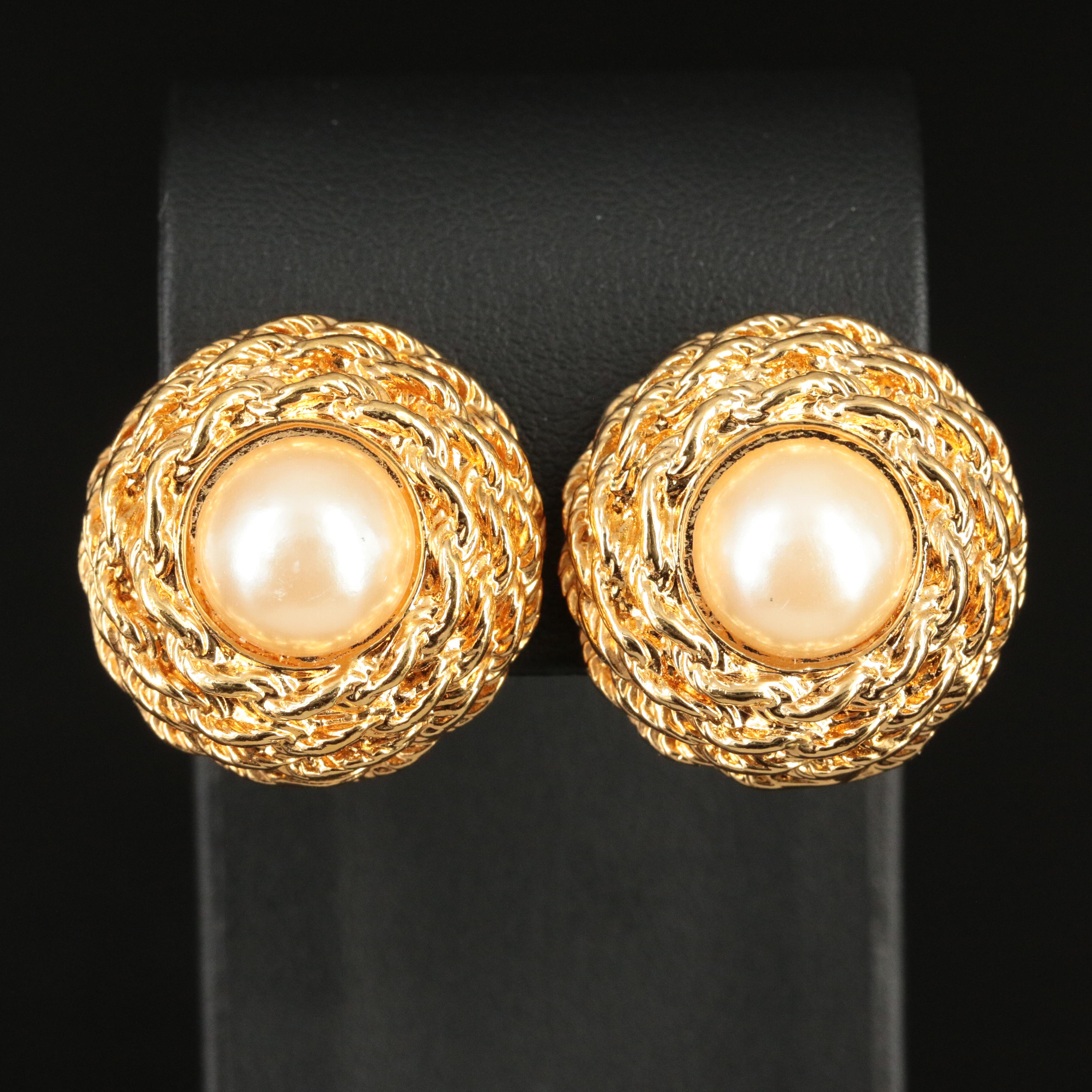 St. John Rope and Faux Pearl Button Earrings
