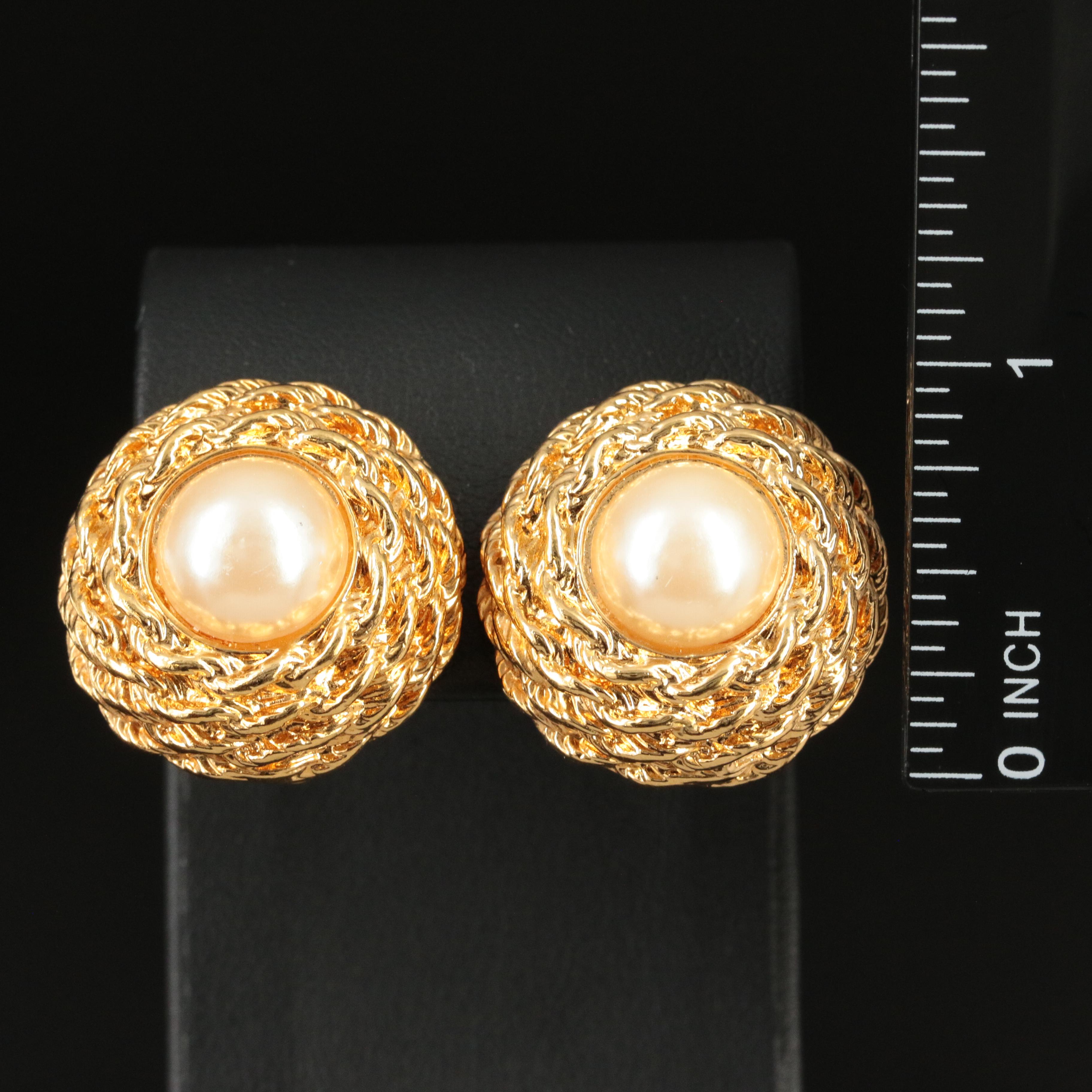 St. John Rope and Faux Pearl Button Earrings