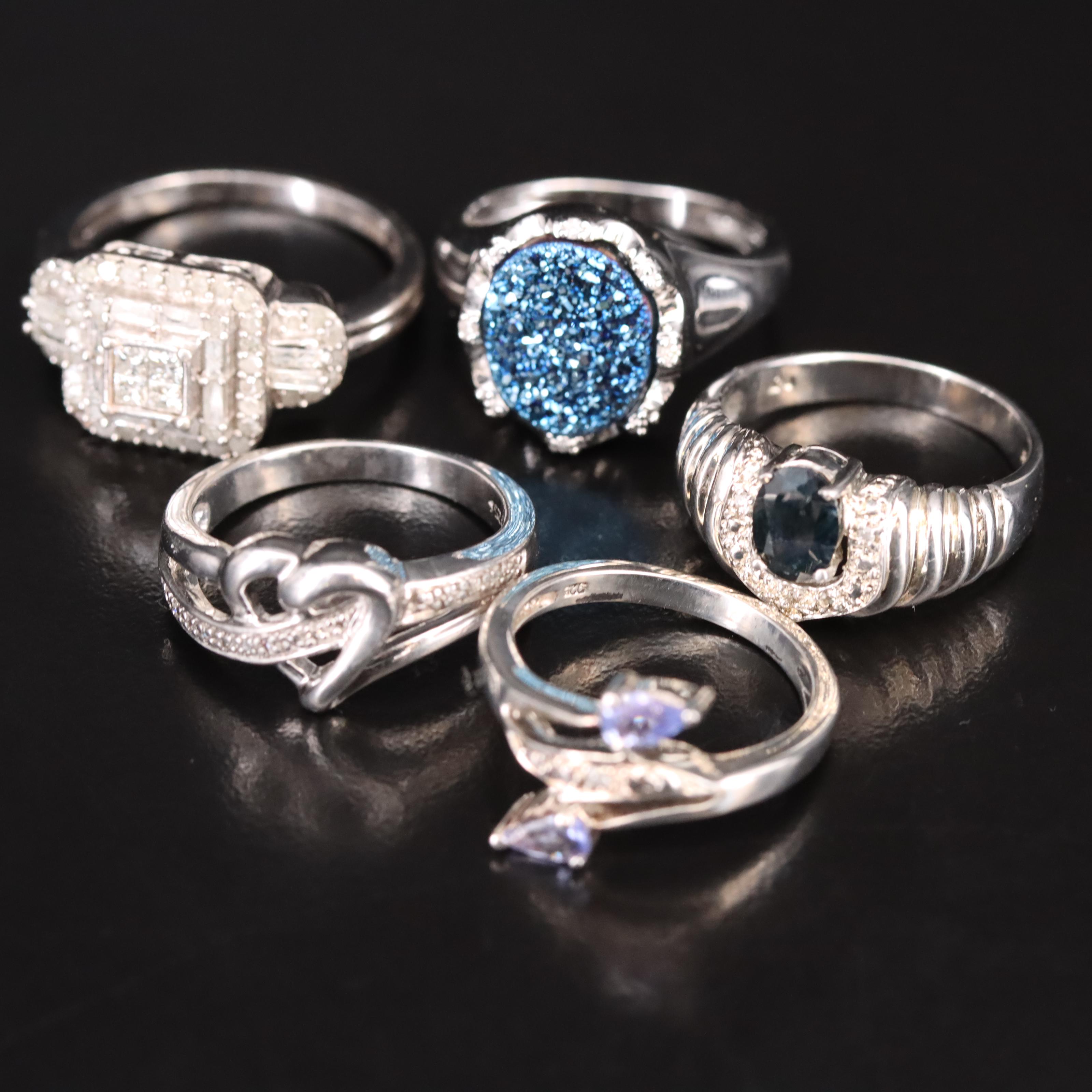 Sterling Rings Including Diamond, Sapphire and Tanzanite