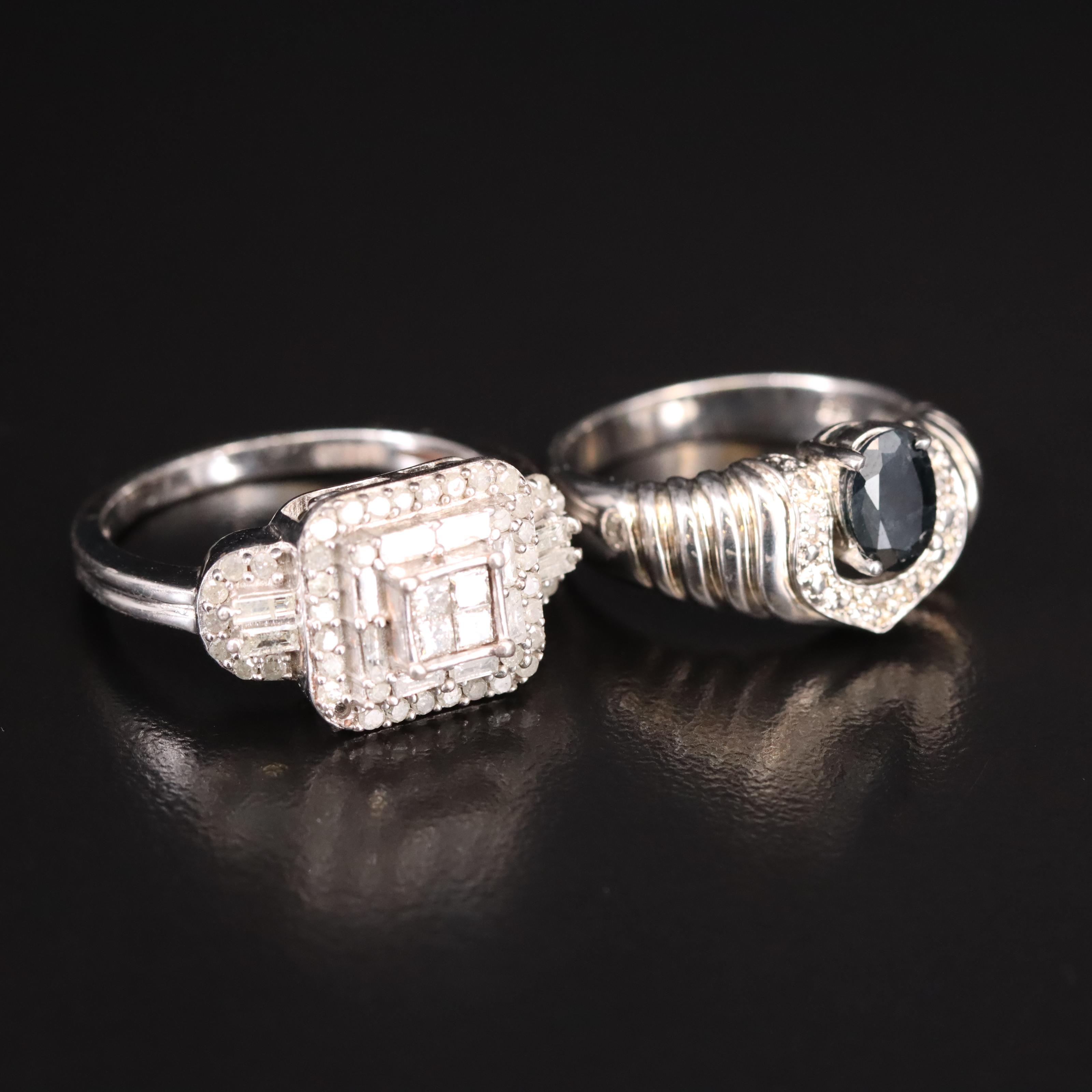 Sterling Rings Including Diamond, Sapphire and Tanzanite