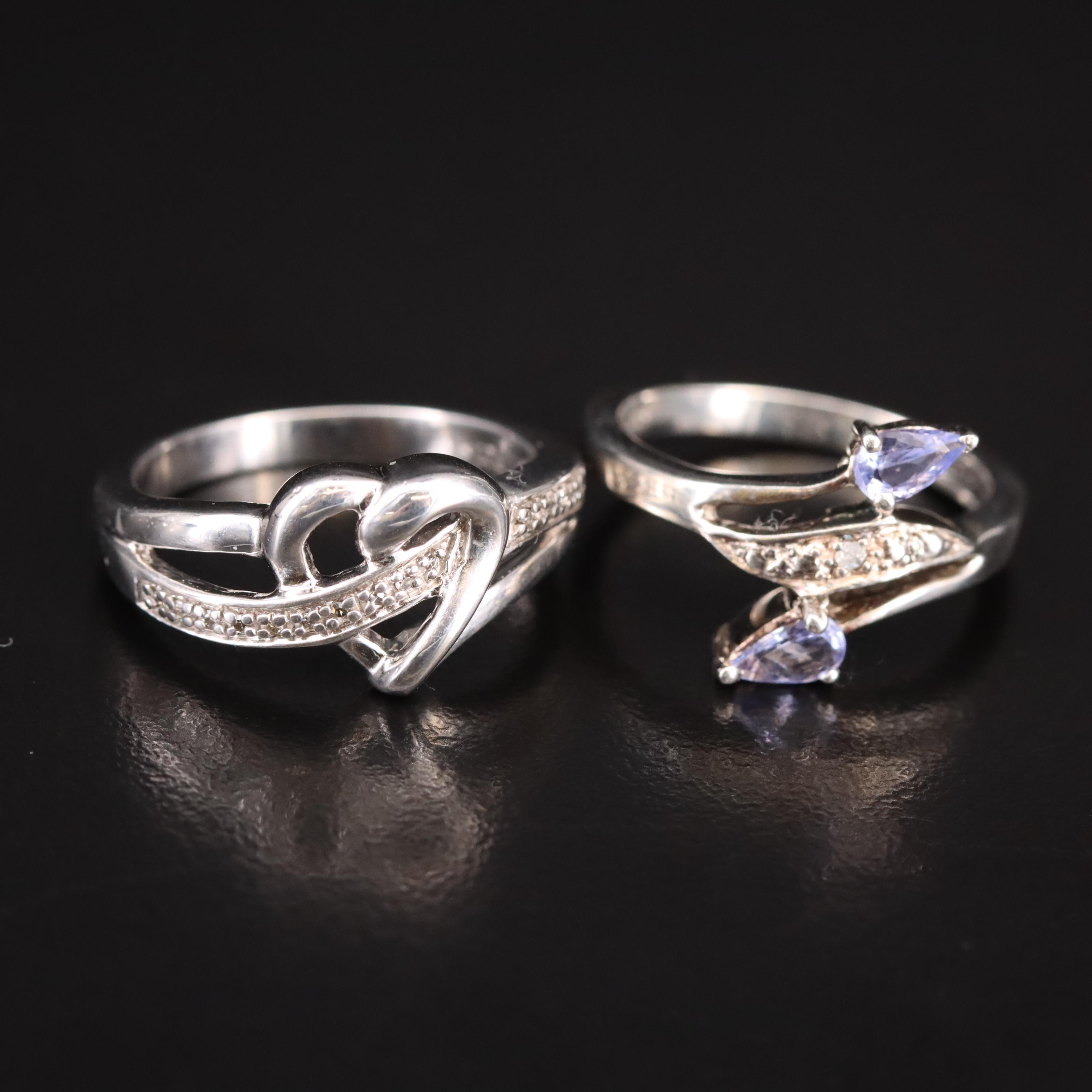 Sterling Rings Including Diamond, Sapphire and Tanzanite