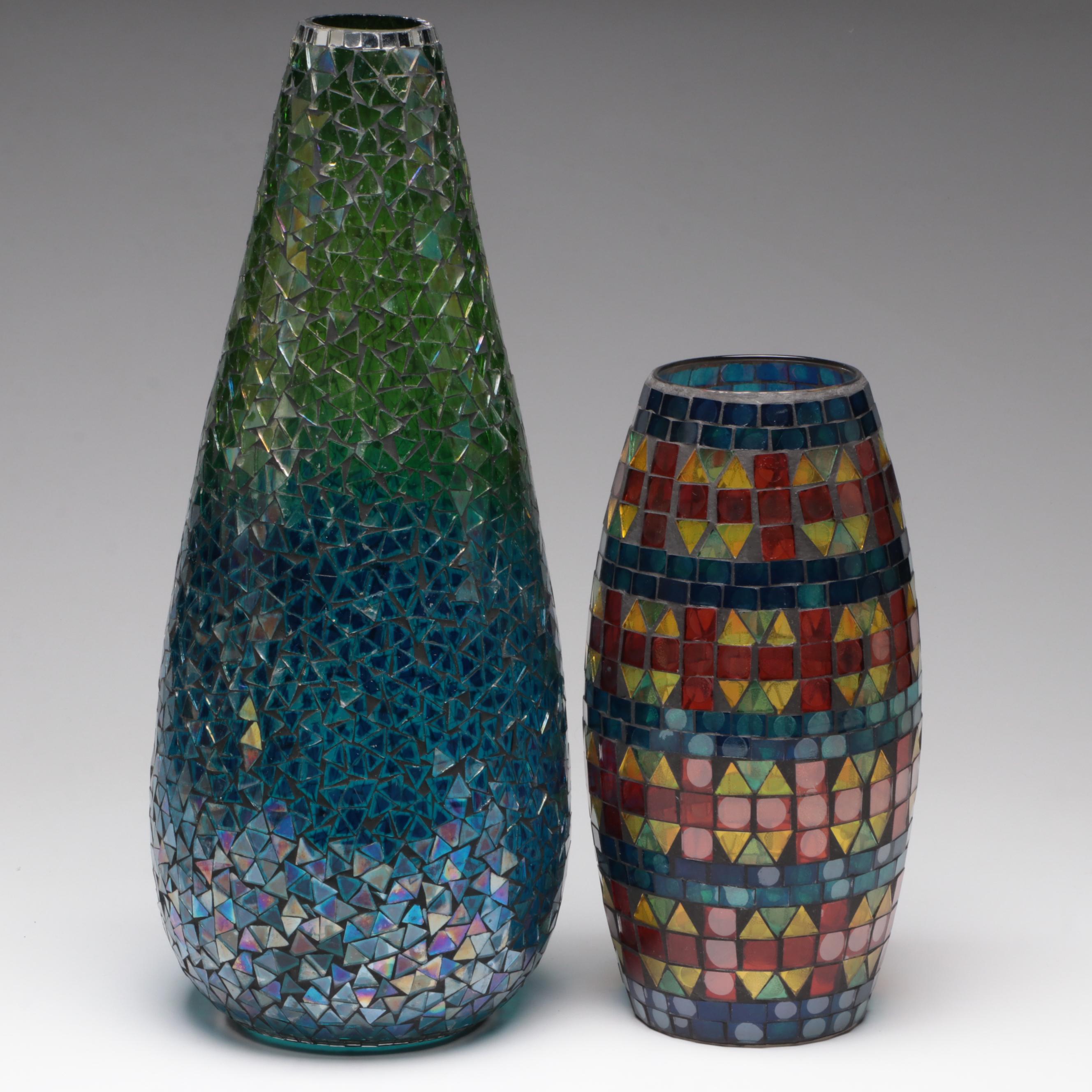 Gradient Mosaic Glass Vase with Multicolor Mosaic Glass Vase