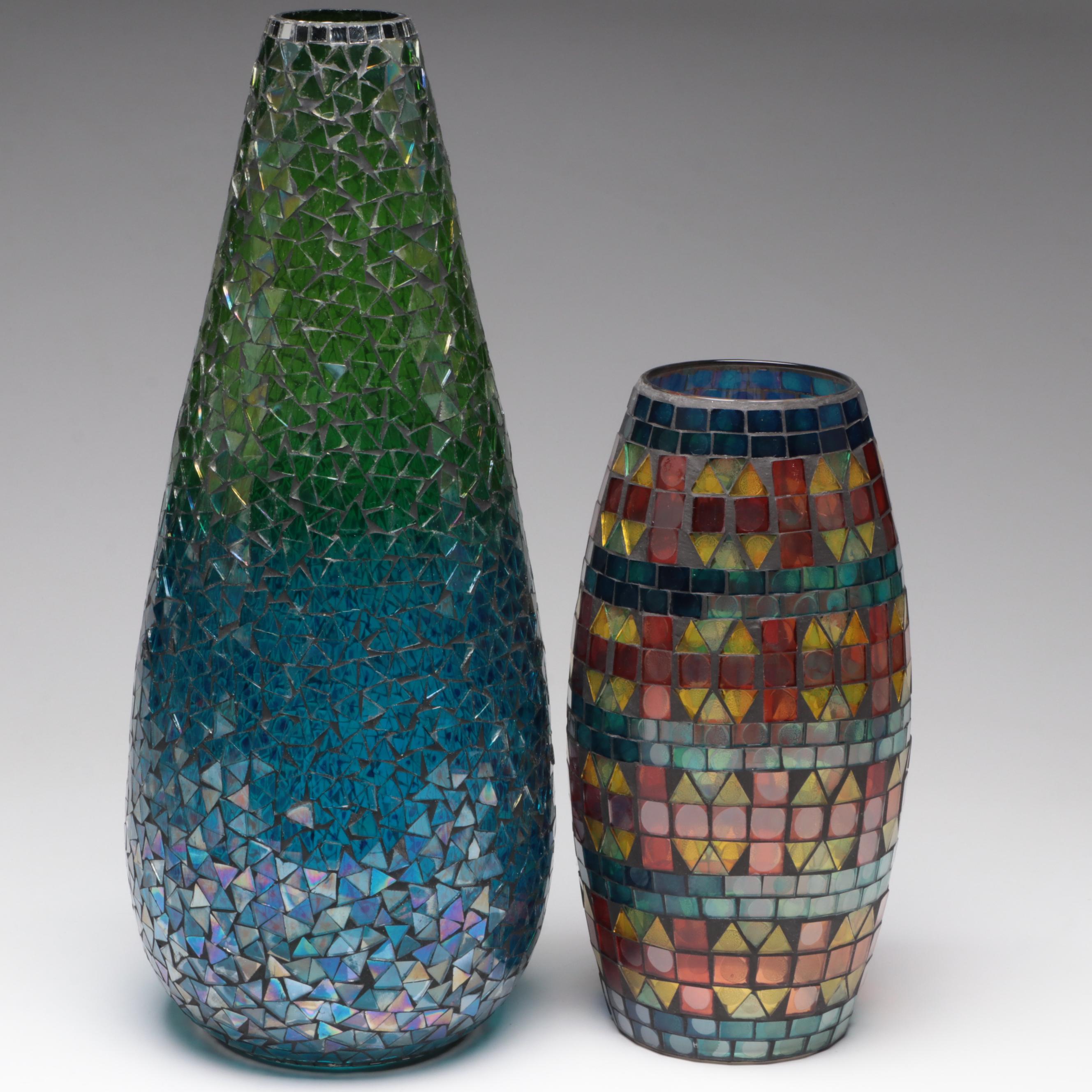 Gradient Mosaic Glass Vase with Multicolor Mosaic Glass Vase