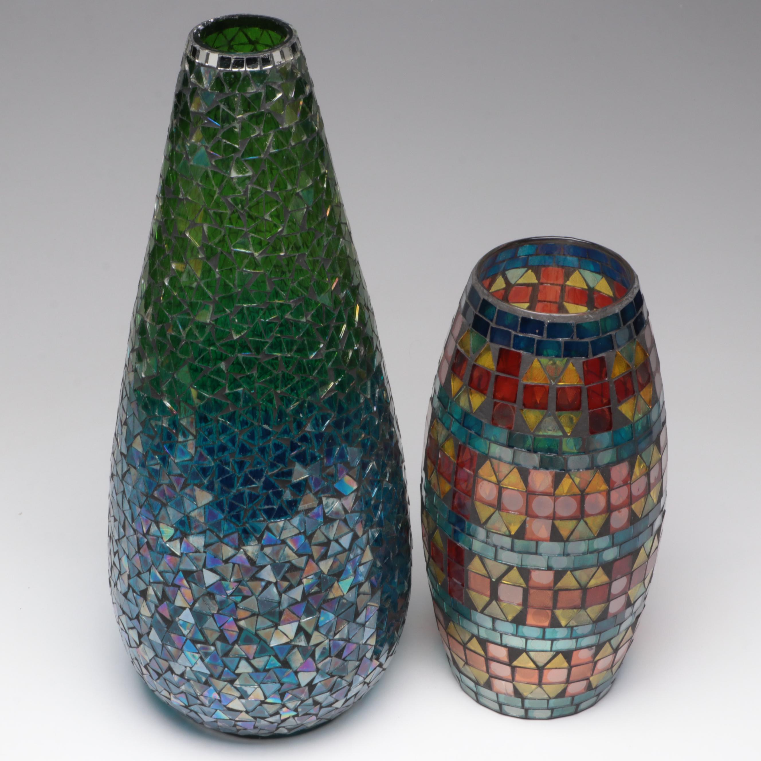 Gradient Mosaic Glass Vase with Multicolor Mosaic Glass Vase