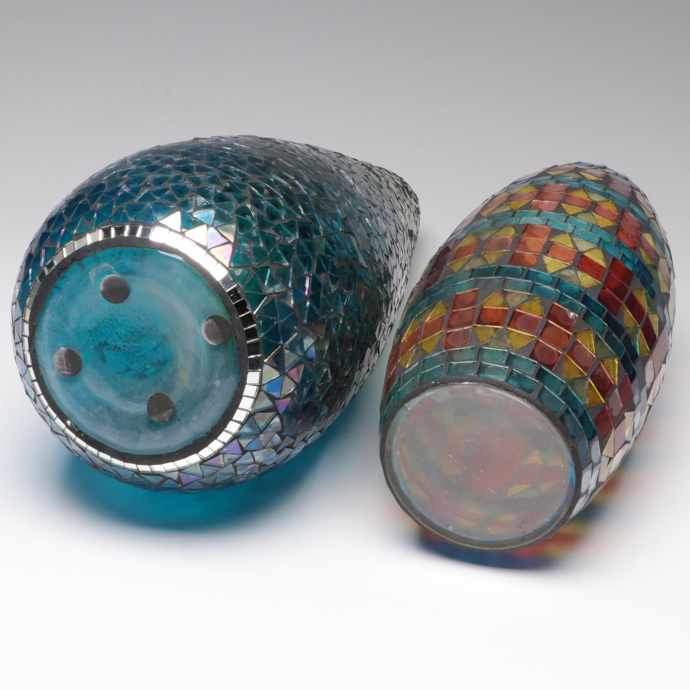 Gradient Mosaic Glass Vase with Multicolor Mosaic Glass Vase