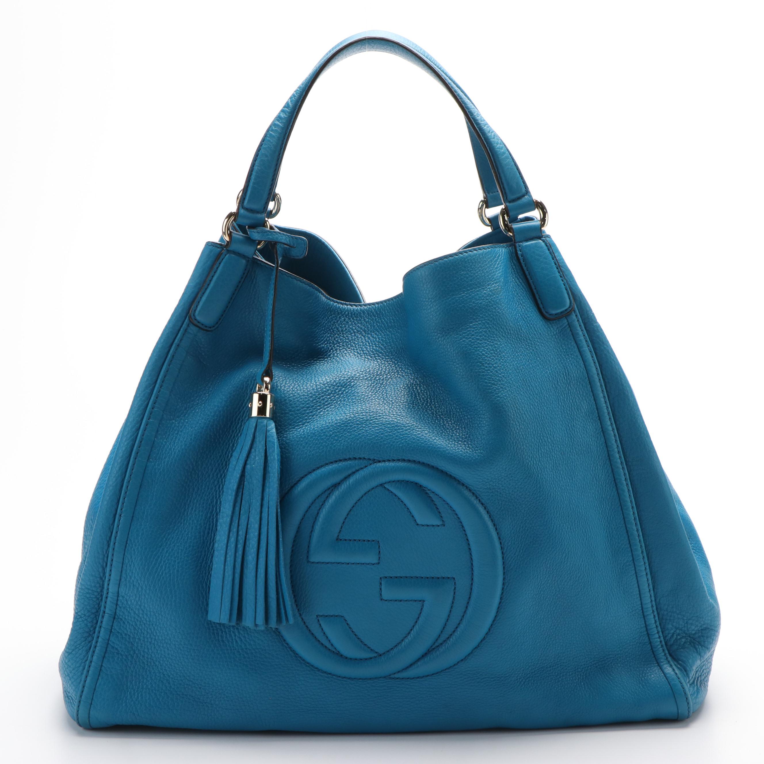 Gucci Soho Shoulder Tote in Blue Leather