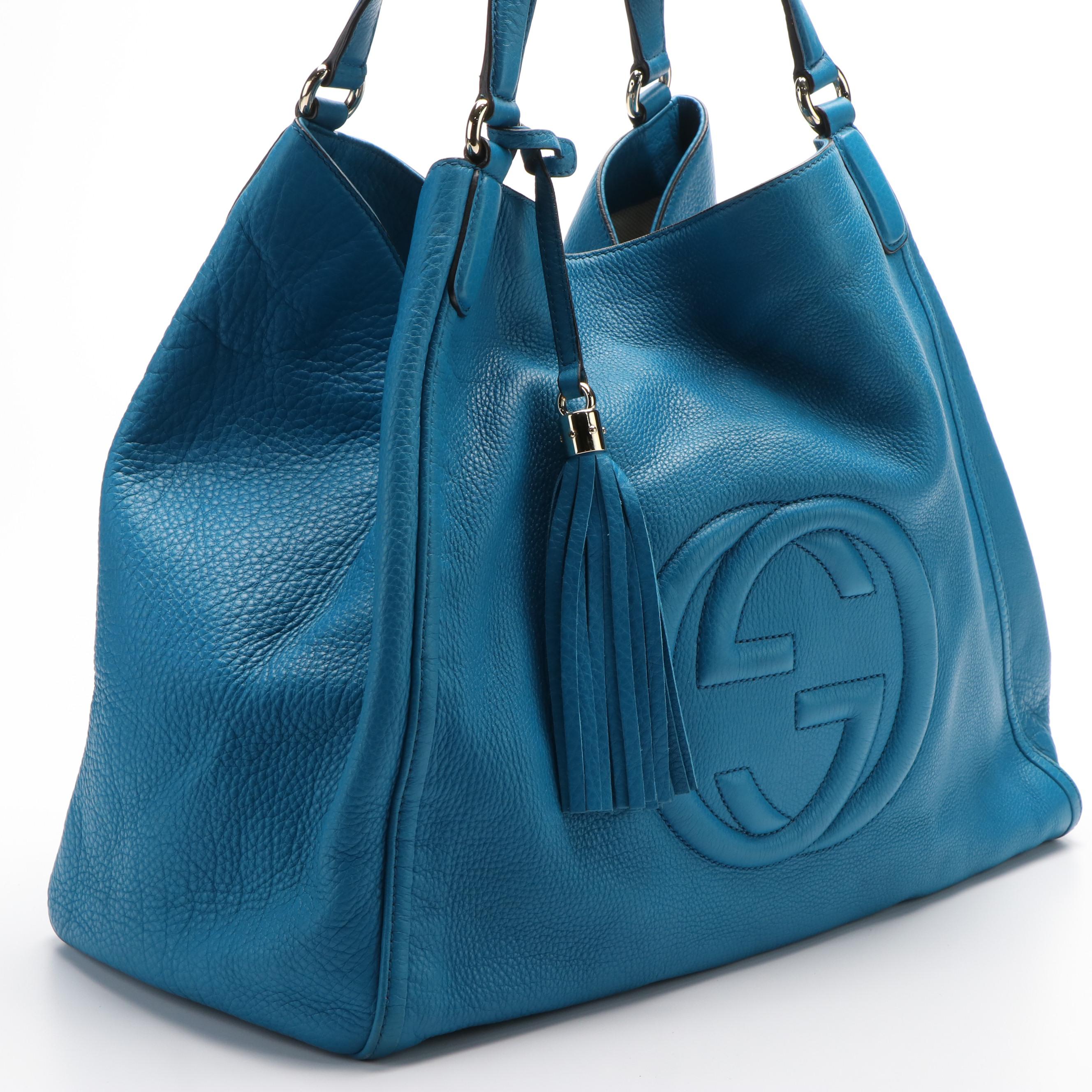 Gucci Soho Shoulder Tote in Blue Leather