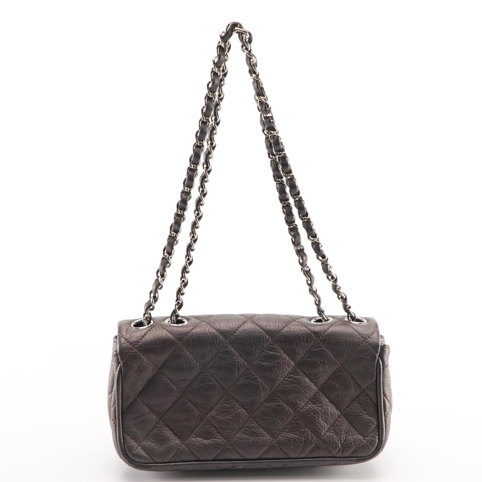 Chanel Quilted Metallic Leather CC Turnlock Flap Bag with Interwoven Strap