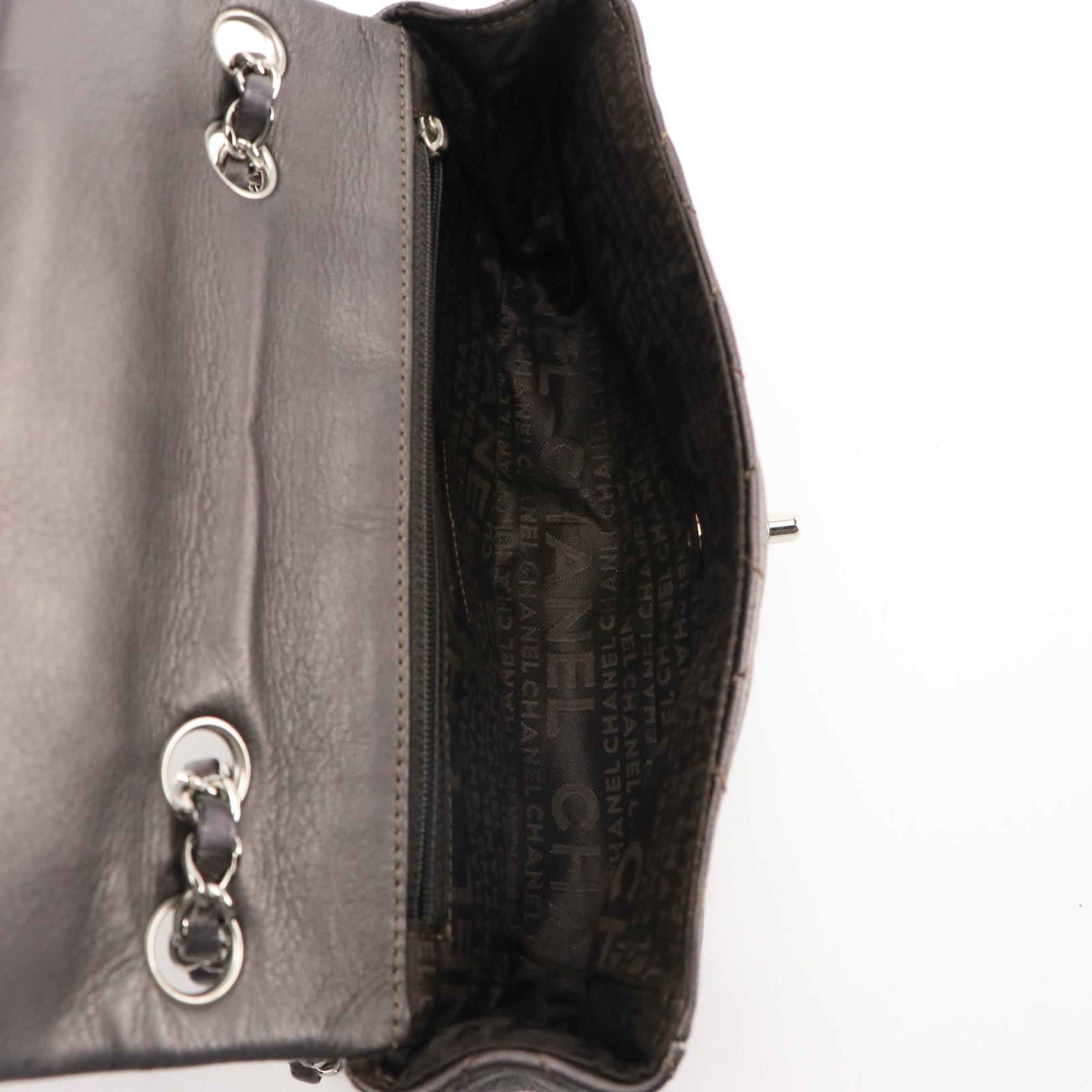 Chanel Quilted Metallic Leather CC Turnlock Flap Bag with Interwoven Strap