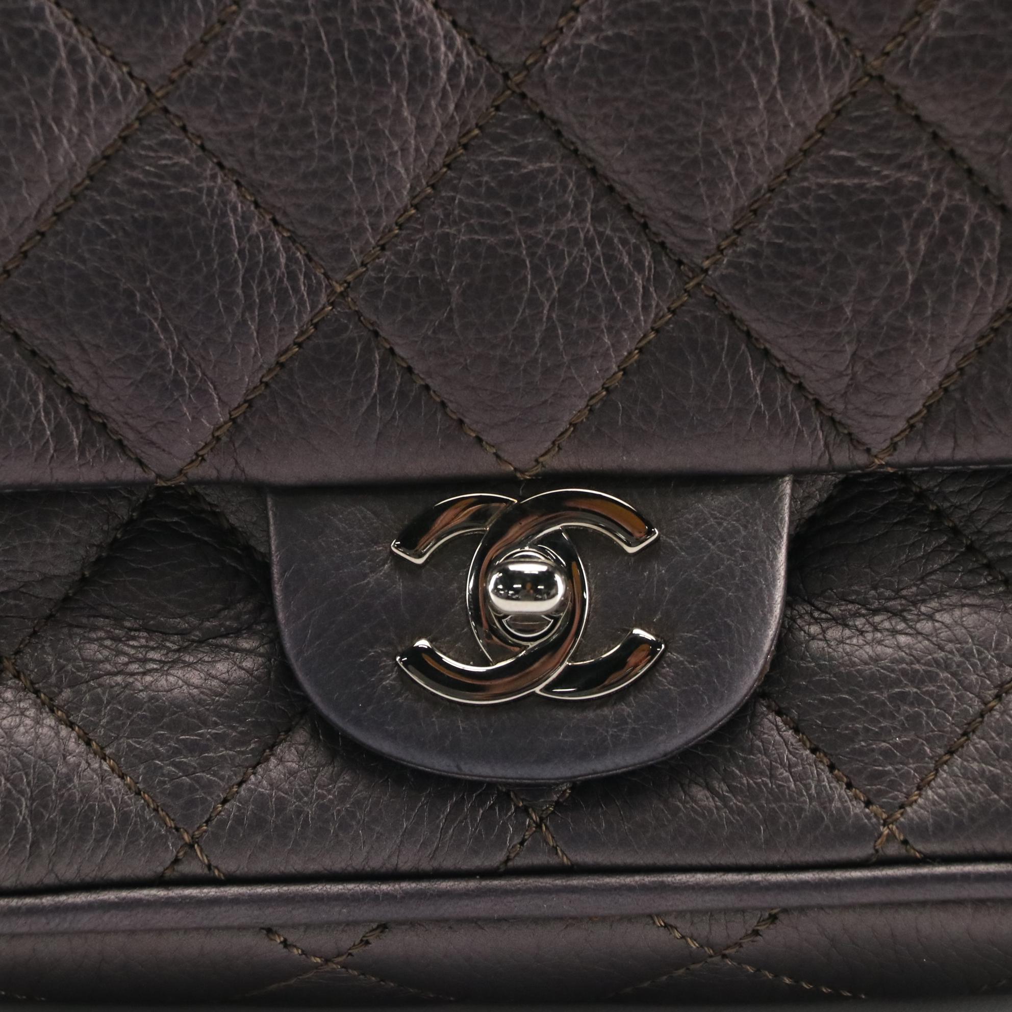 Chanel Quilted Metallic Leather CC Turnlock Flap Bag with Interwoven Strap