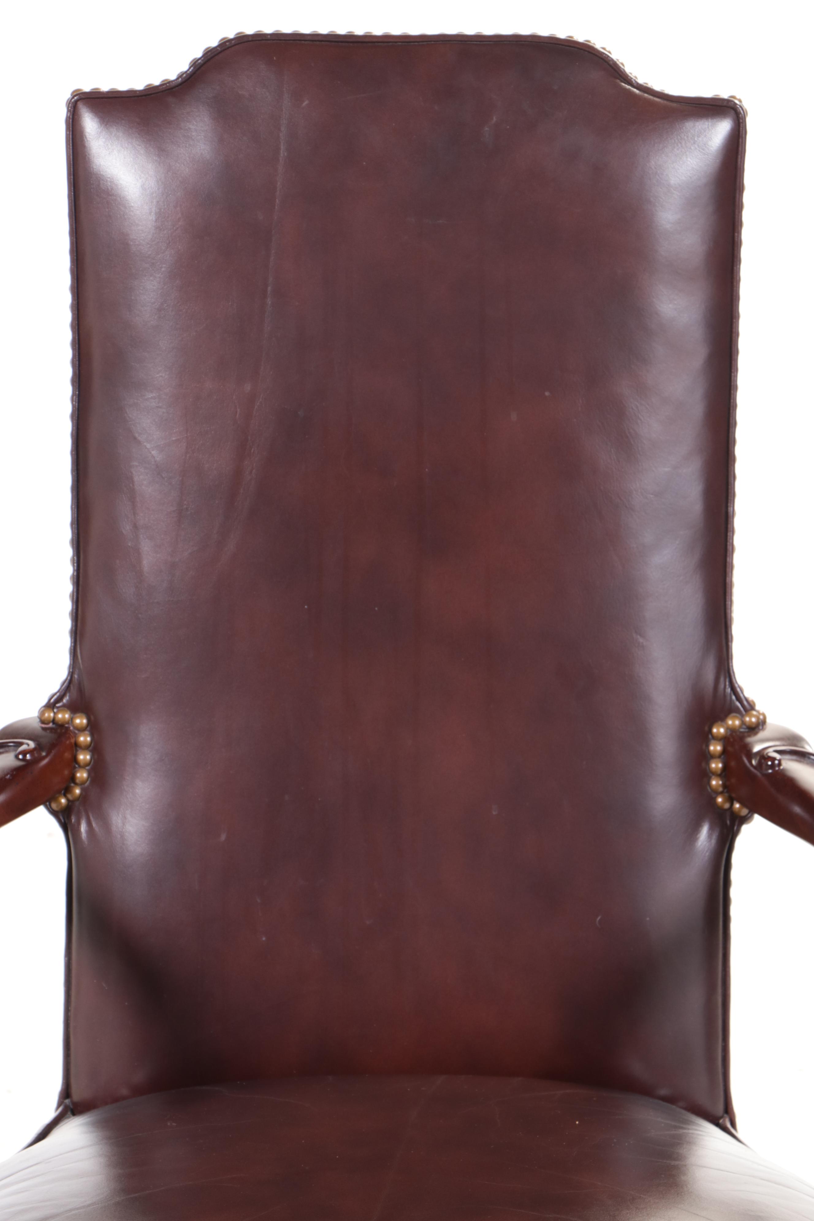 Century Chair Co. Queen Anne Style Leather Swivel-Tilt Desk Chair with Nailheads