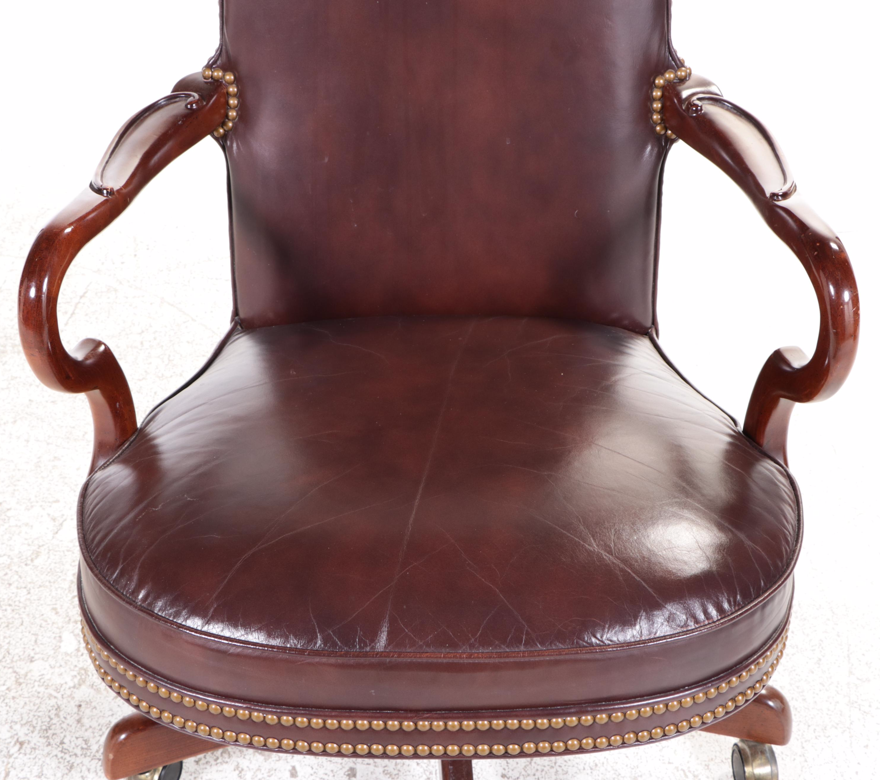Century Chair Co. Queen Anne Style Leather Swivel-Tilt Desk Chair with Nailheads