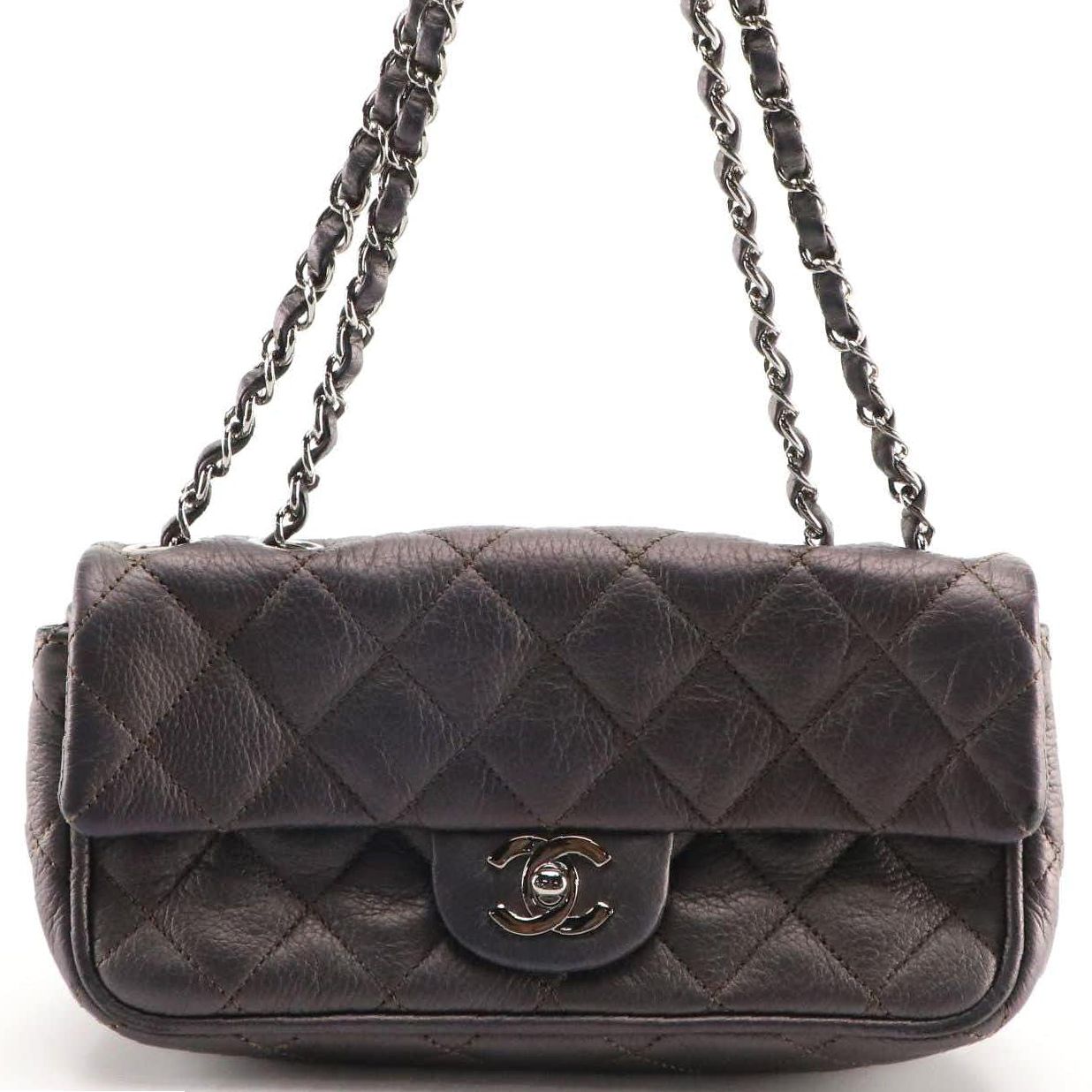 Chanel Quilted Metallic Leather CC Turnlock Flap Bag with Interwoven Strap