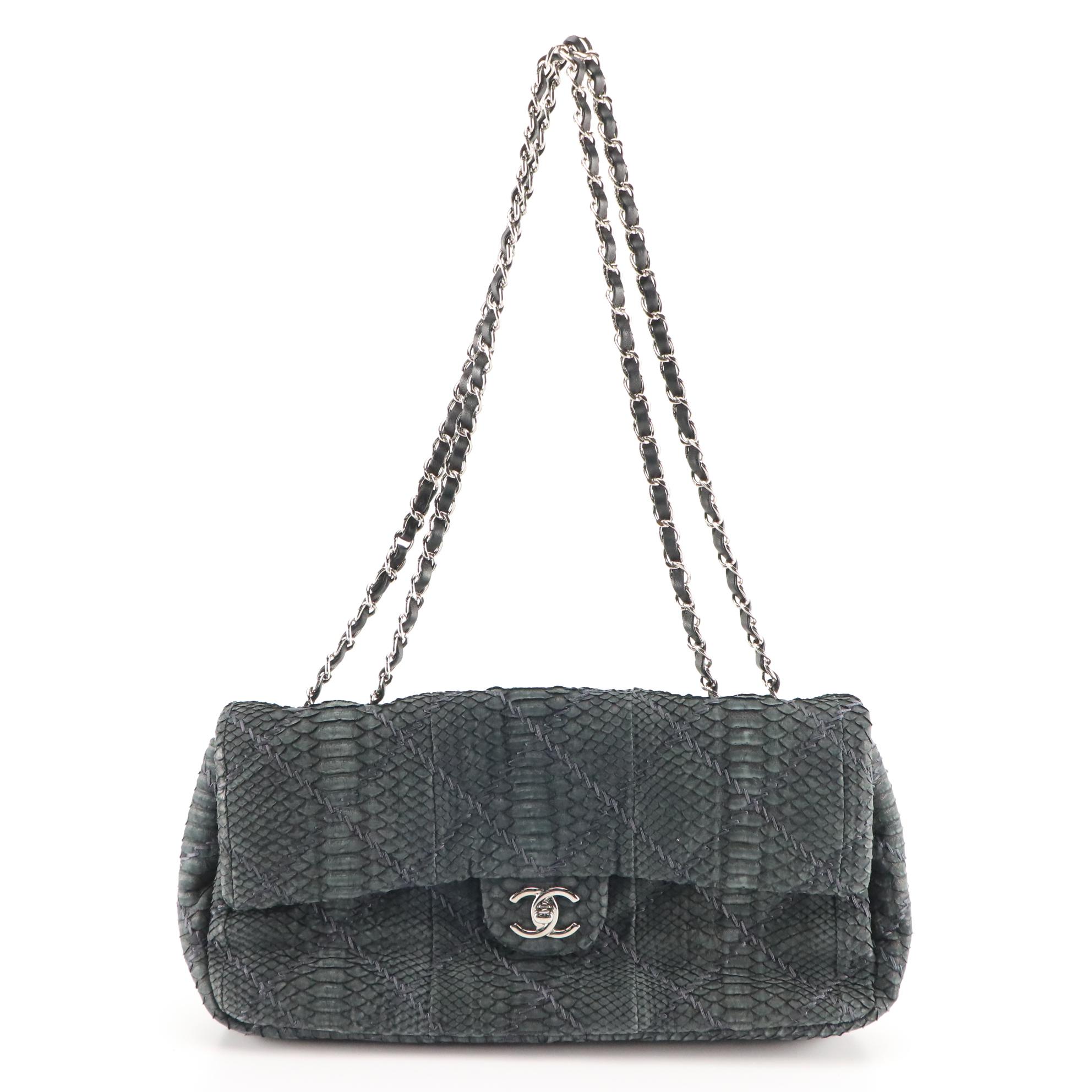 Chanel Ultimate Stitch Python Charcoal Lambskin Leather Flap Bag