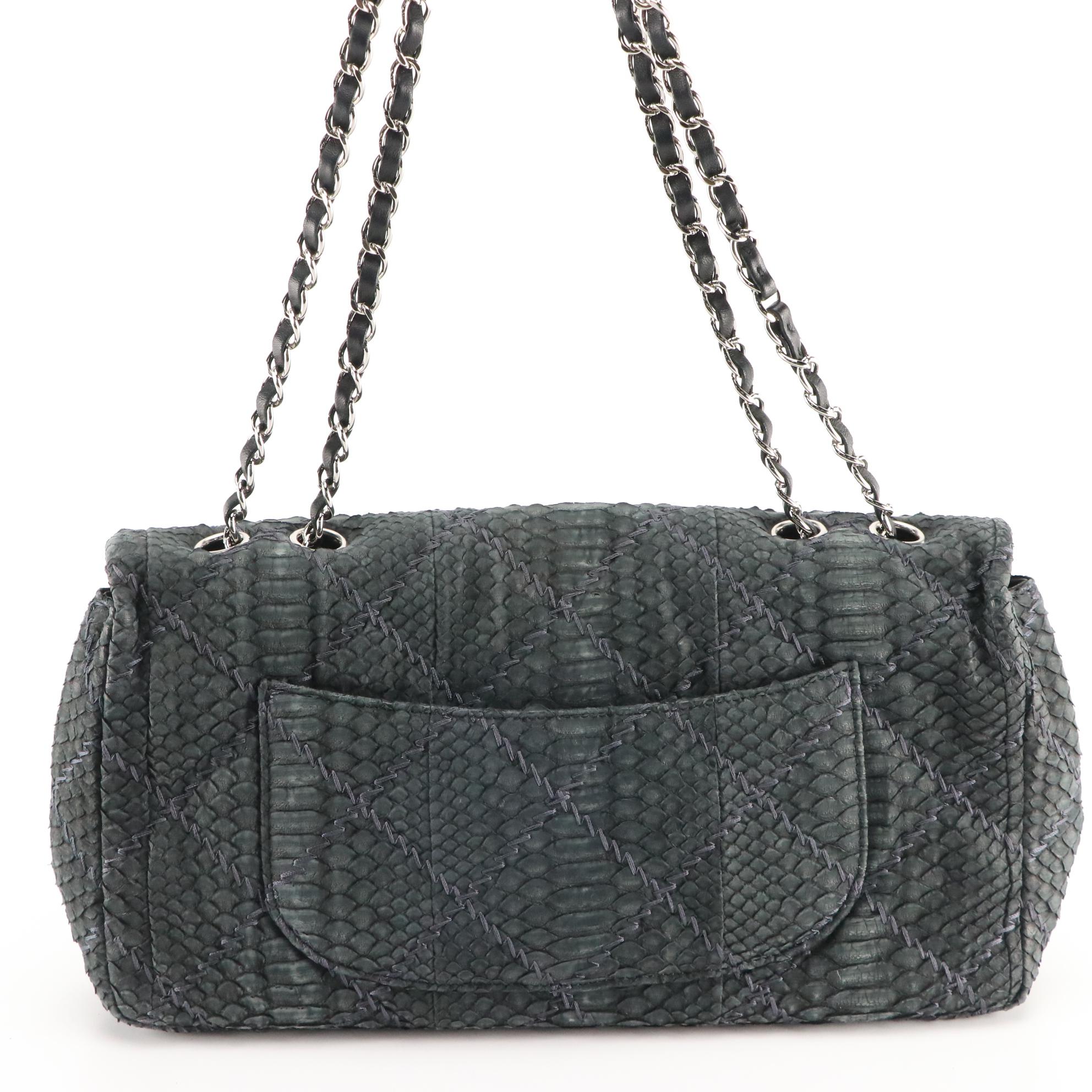 Chanel Ultimate Stitch Python Charcoal Lambskin Leather Flap Bag