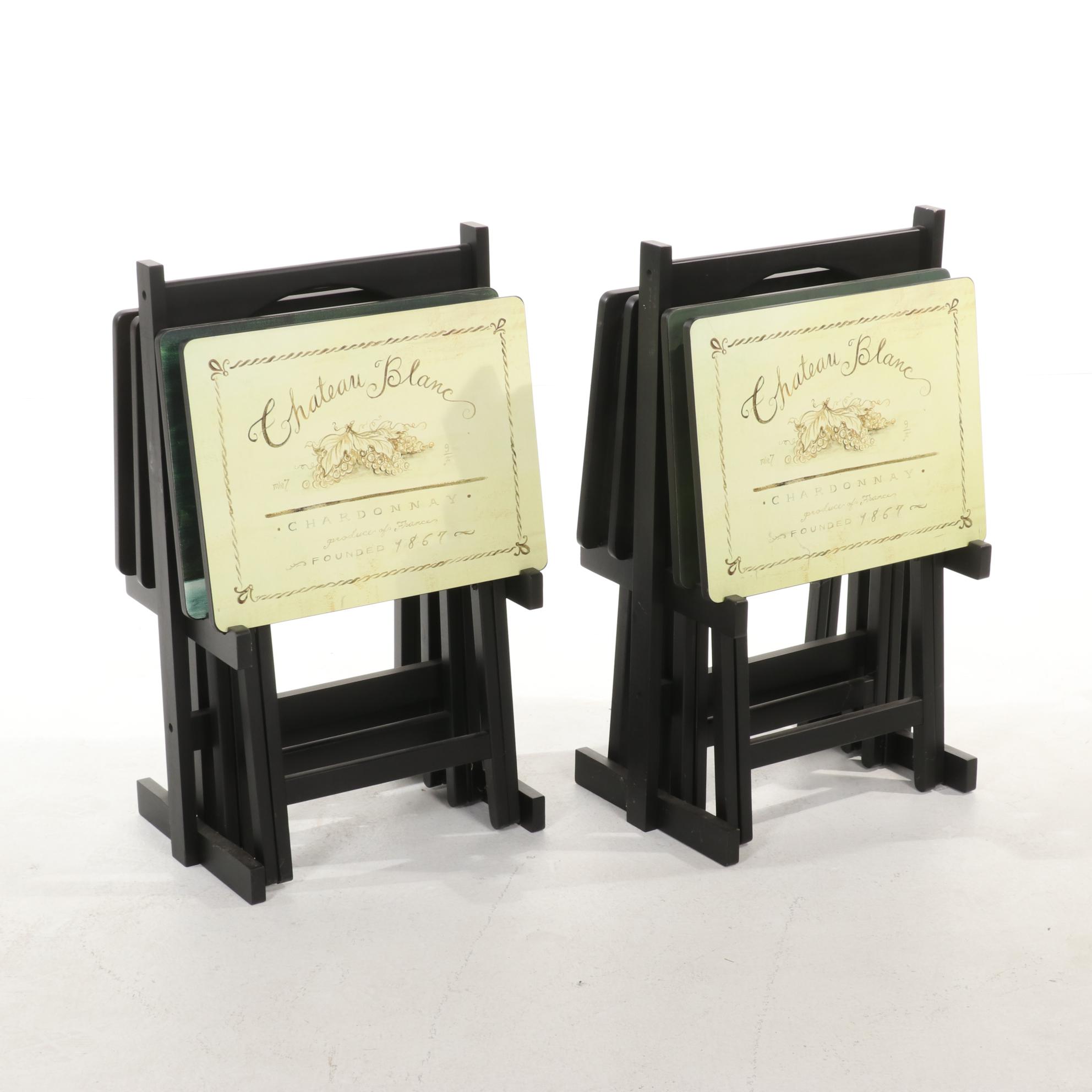 Two Sets of Cape Craftsmen Ebonized Wood Folding Tray