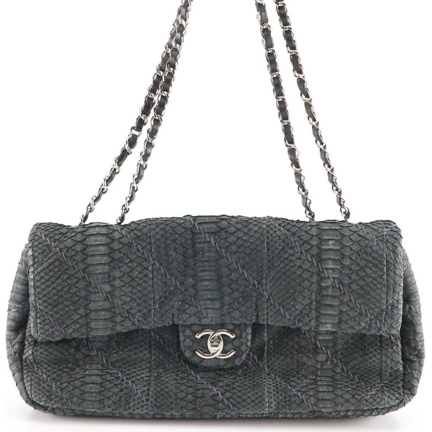 Chanel Ultimate Stitch Python Charcoal Lambskin Leather Flap Bag