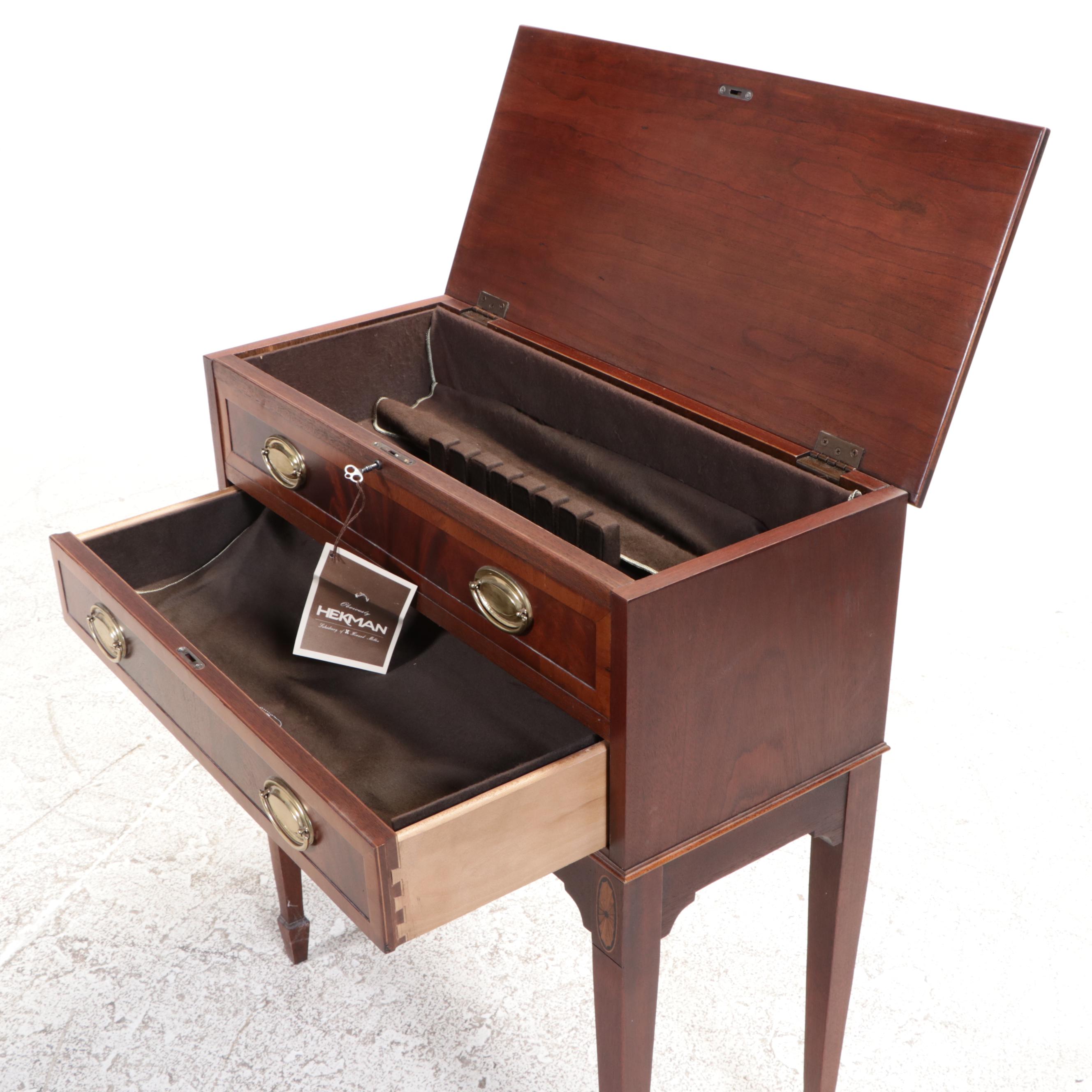 Hekman Federal Style Mahogany and Marquetry Lift-Lid Silver Chest