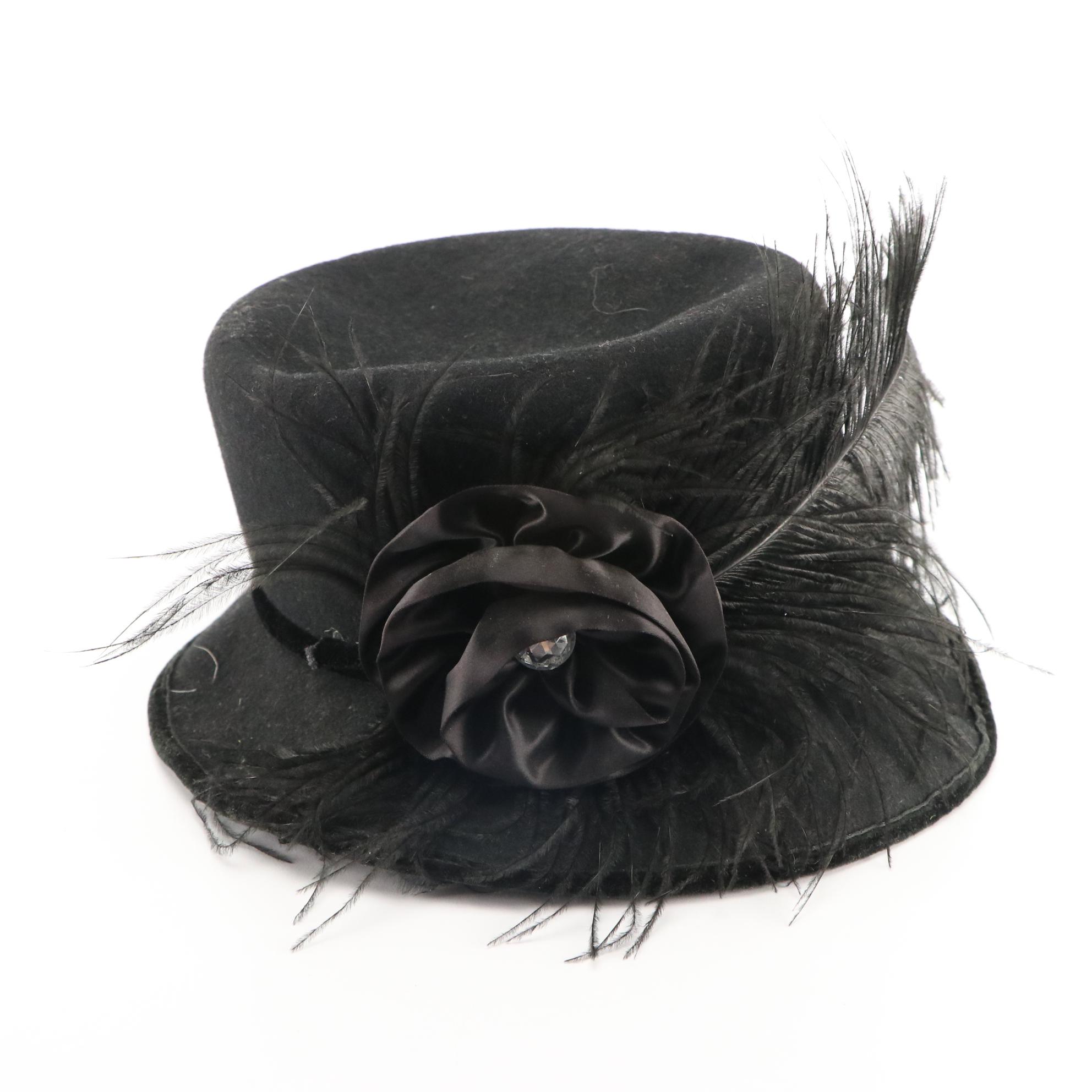 Fur Felt Veiled Hat from Shillito's and Other Wool Felt Feather Cloche with Box