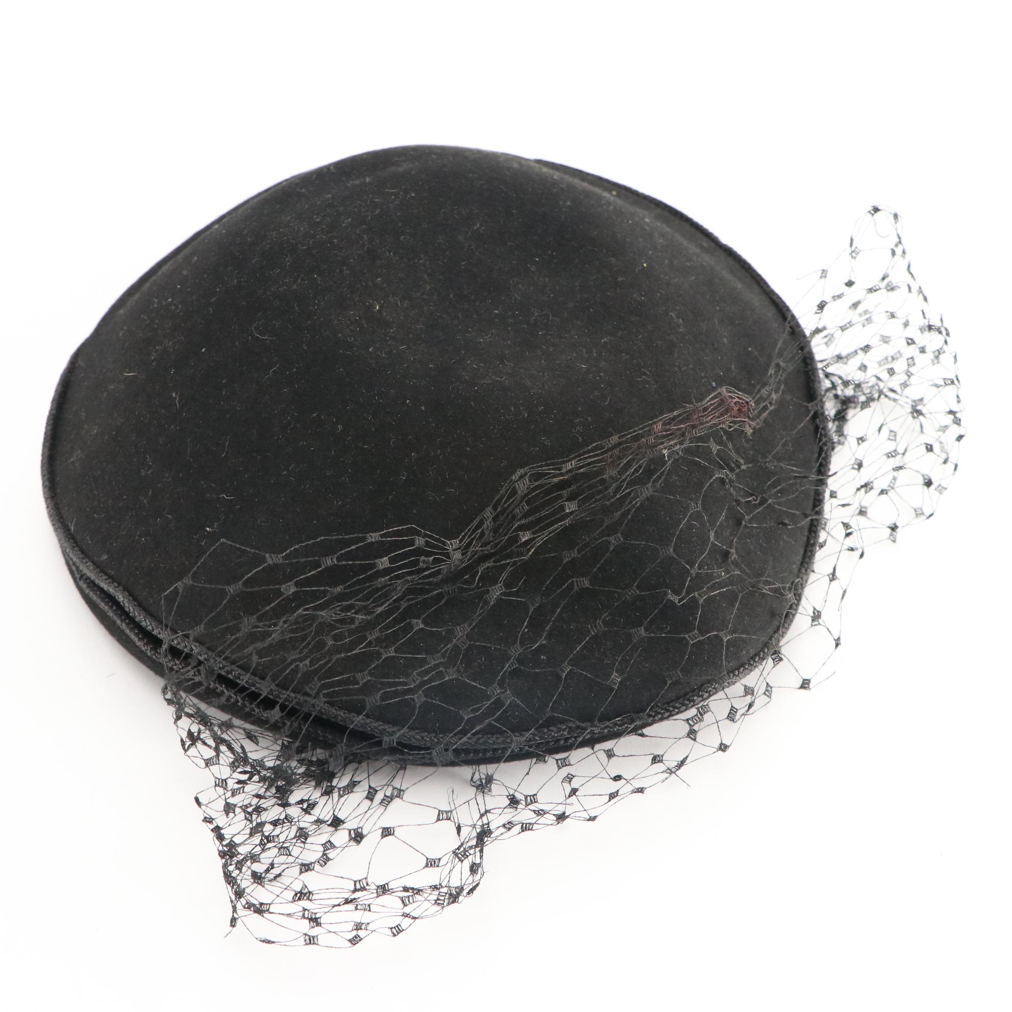 Fur Felt Veiled Hat from Shillito's and Other Wool Felt Feather Cloche with Box