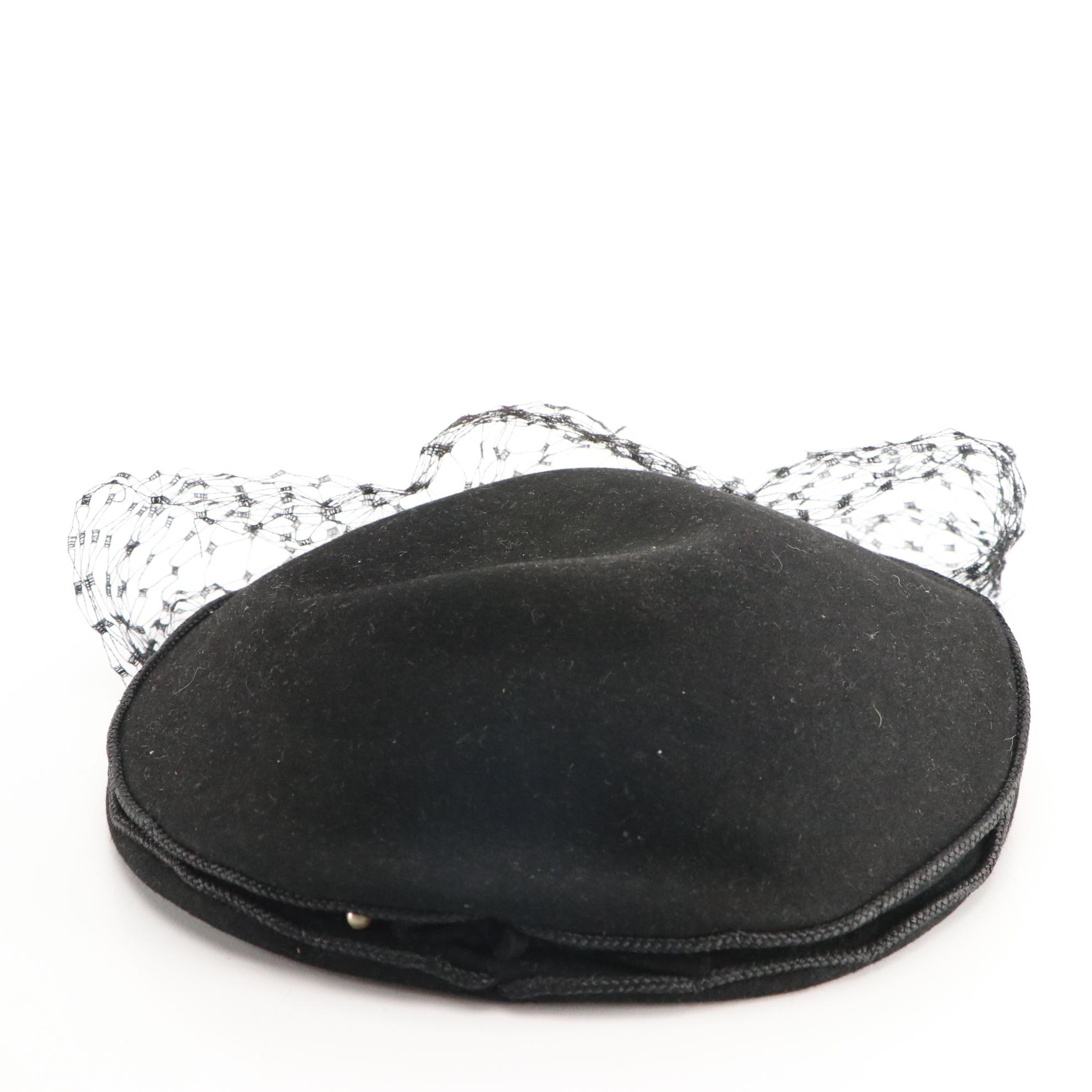 Fur Felt Veiled Hat from Shillito's and Other Wool Felt Feather Cloche with Box