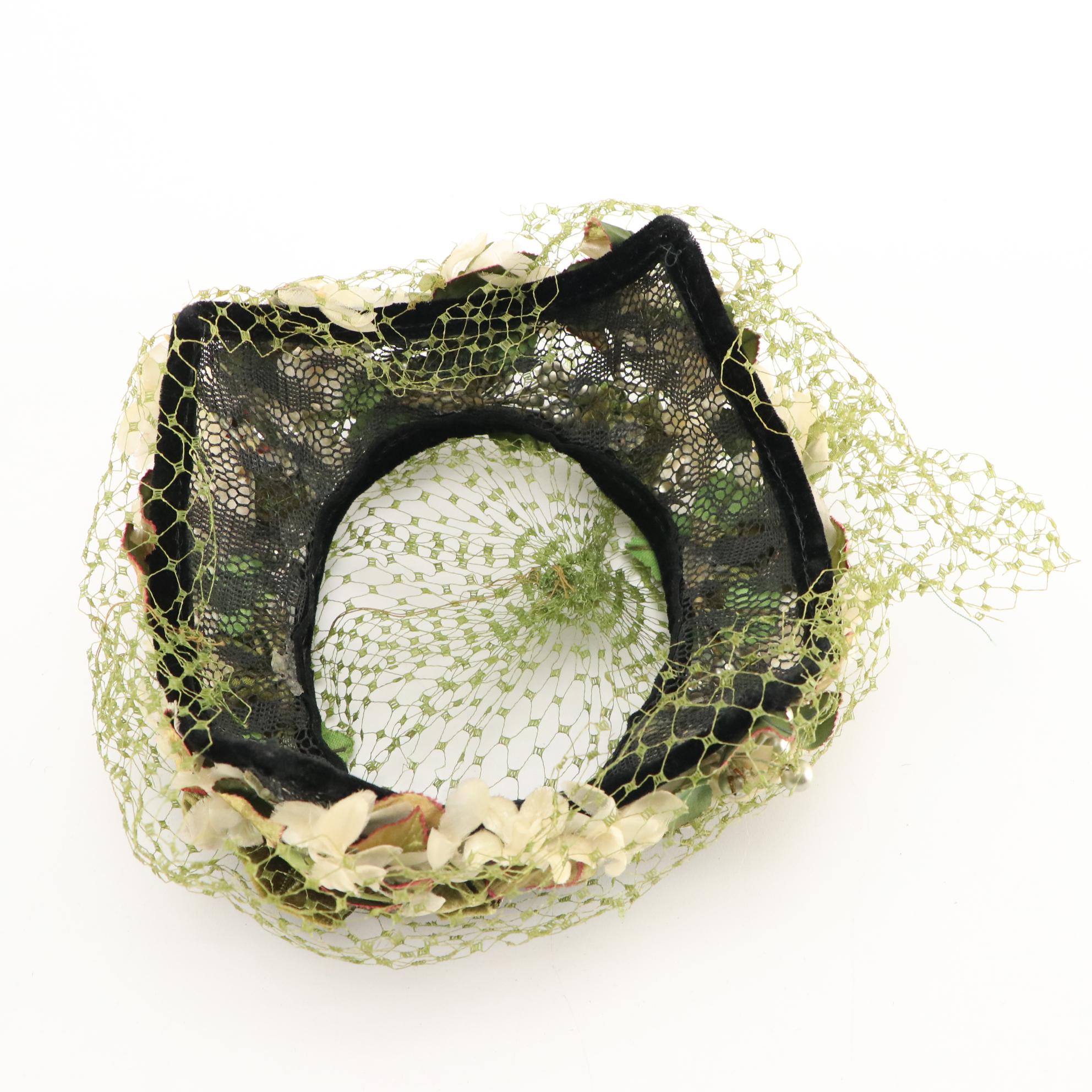 Embellished Cello Straw, Open Crown, and Crescent Hats with Box, 1950s