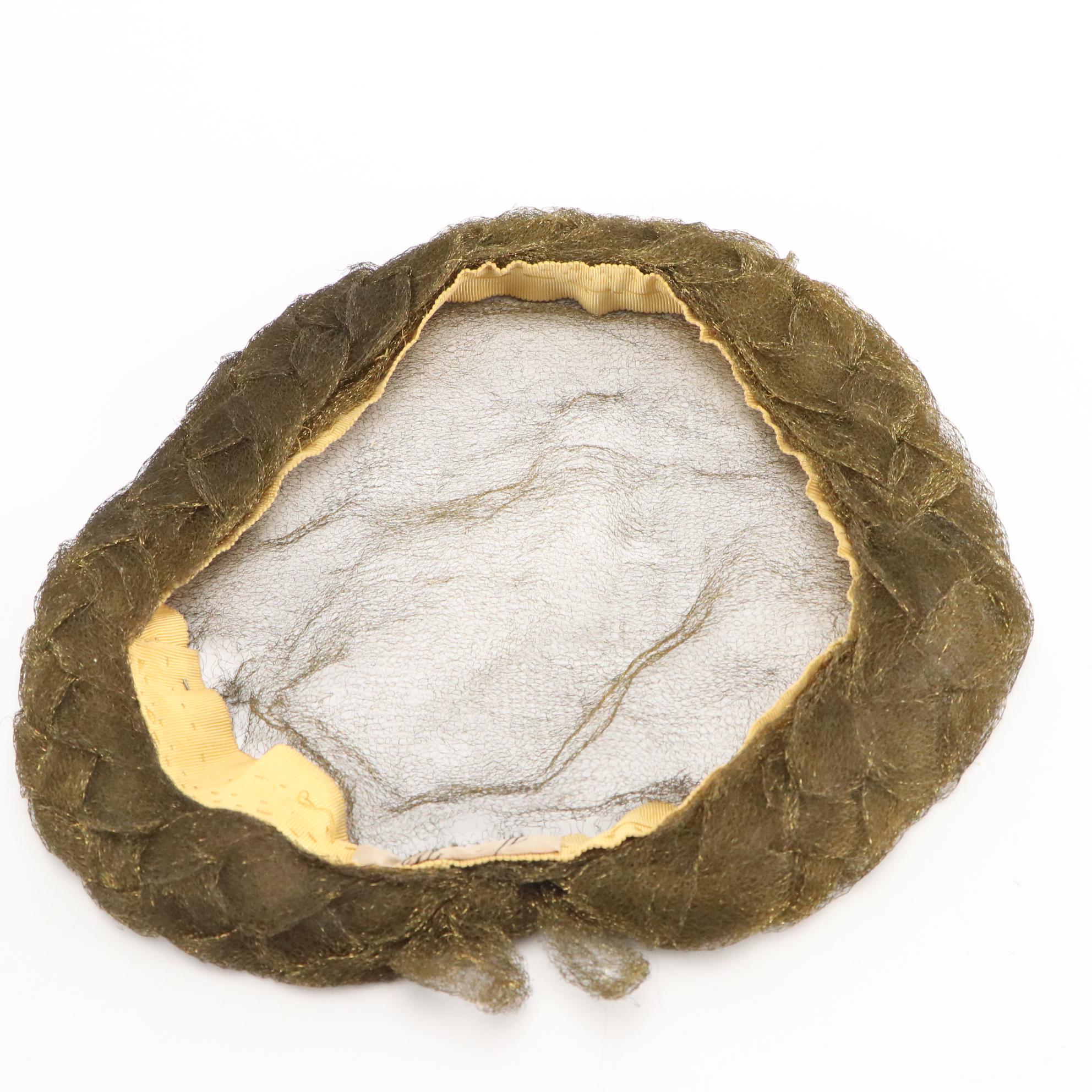 Embellished Cello Straw, Open Crown, and Crescent Hats with Box, 1950s