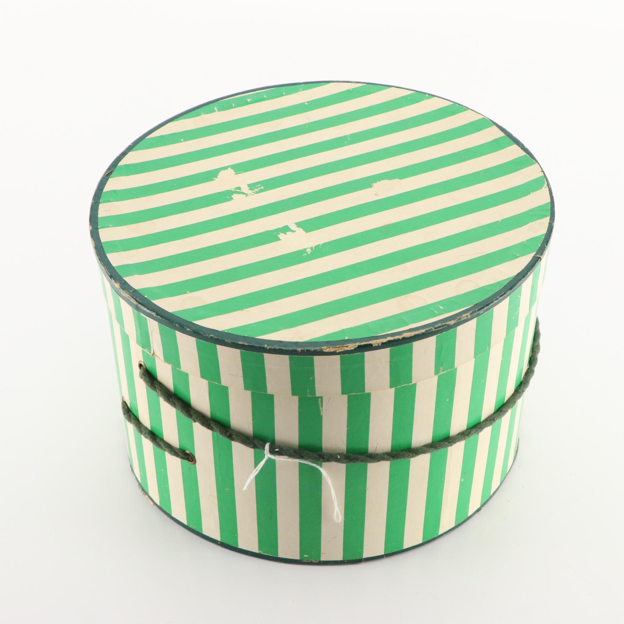 Embellished Cello Straw, Open Crown, and Crescent Hats with Box, 1950s