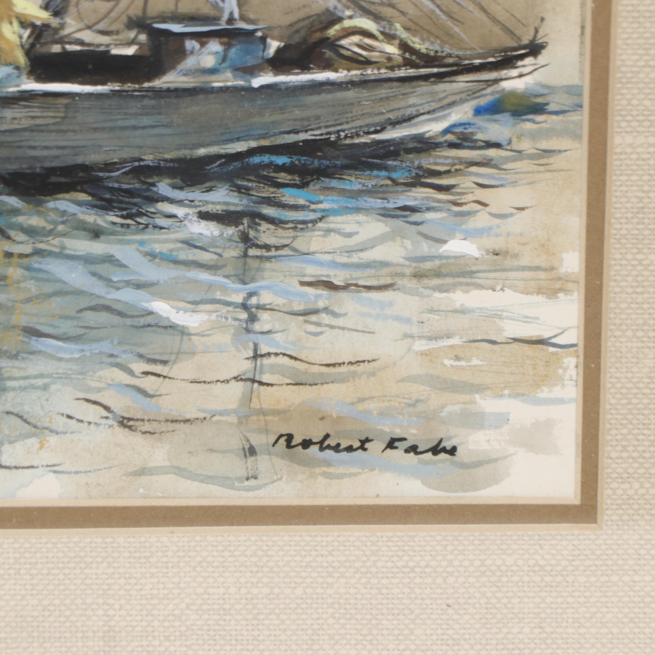 Robert Fabe Watercolor Painting of Ship at Sea
