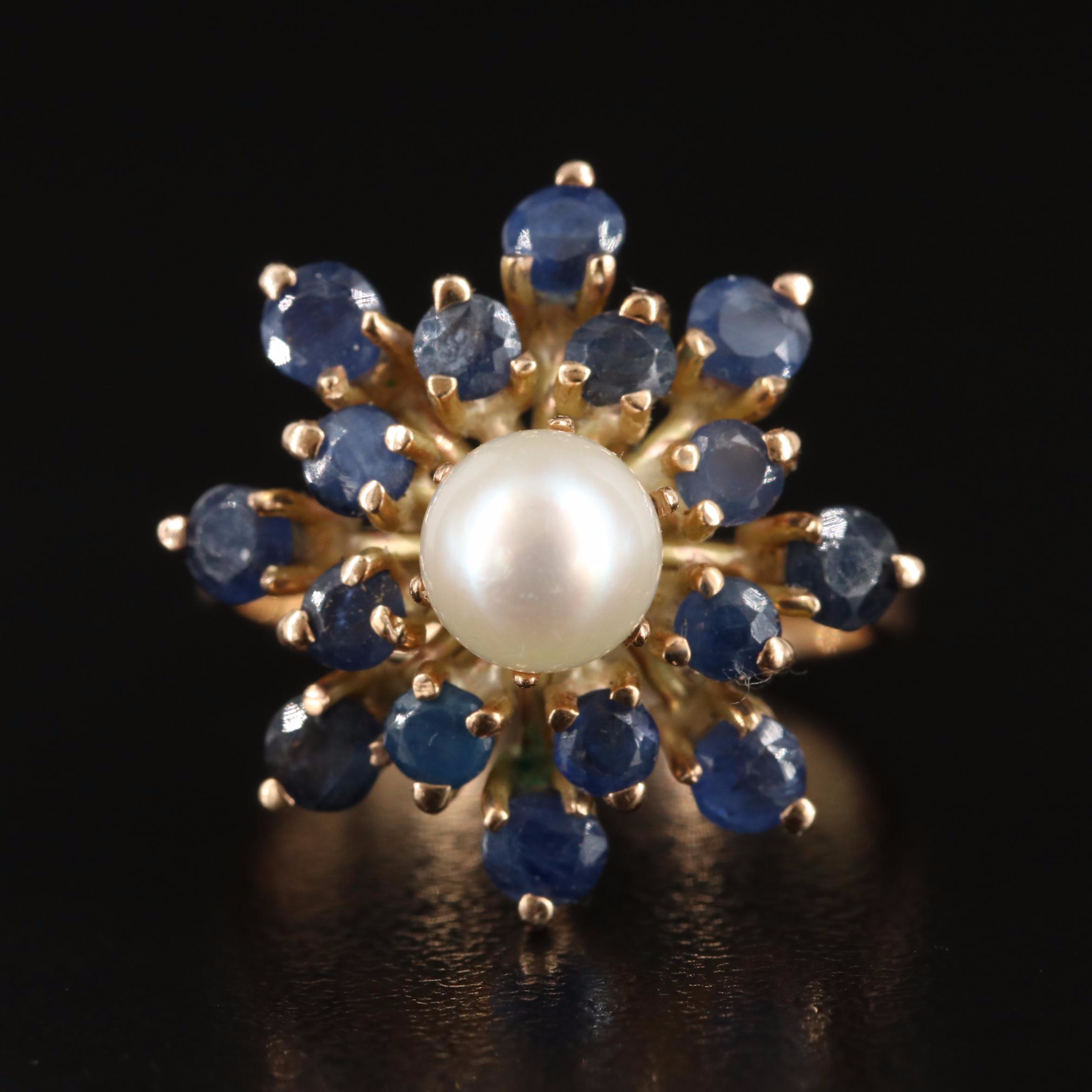 14K Pearl and Sapphire Ring
