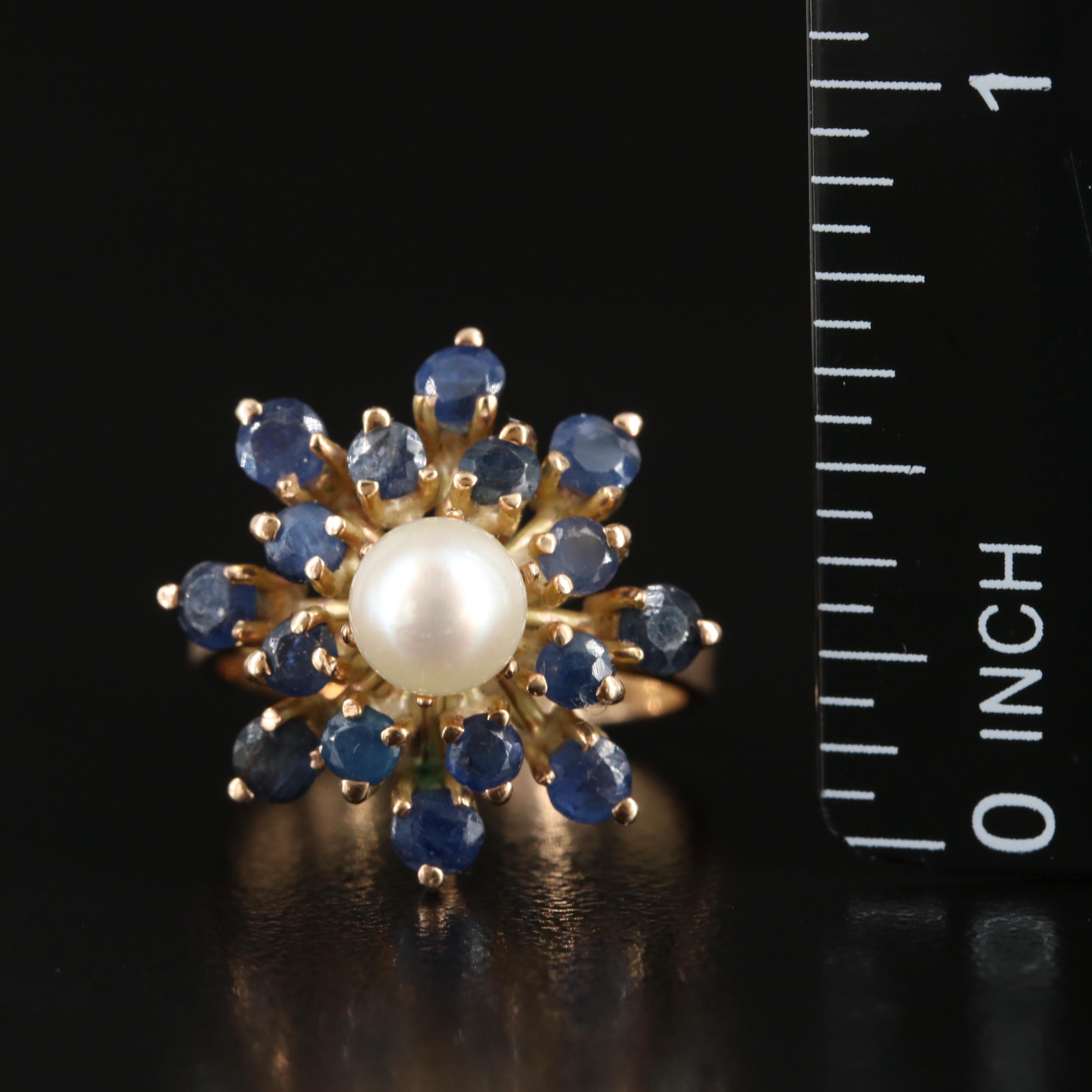 14K Pearl and Sapphire Ring