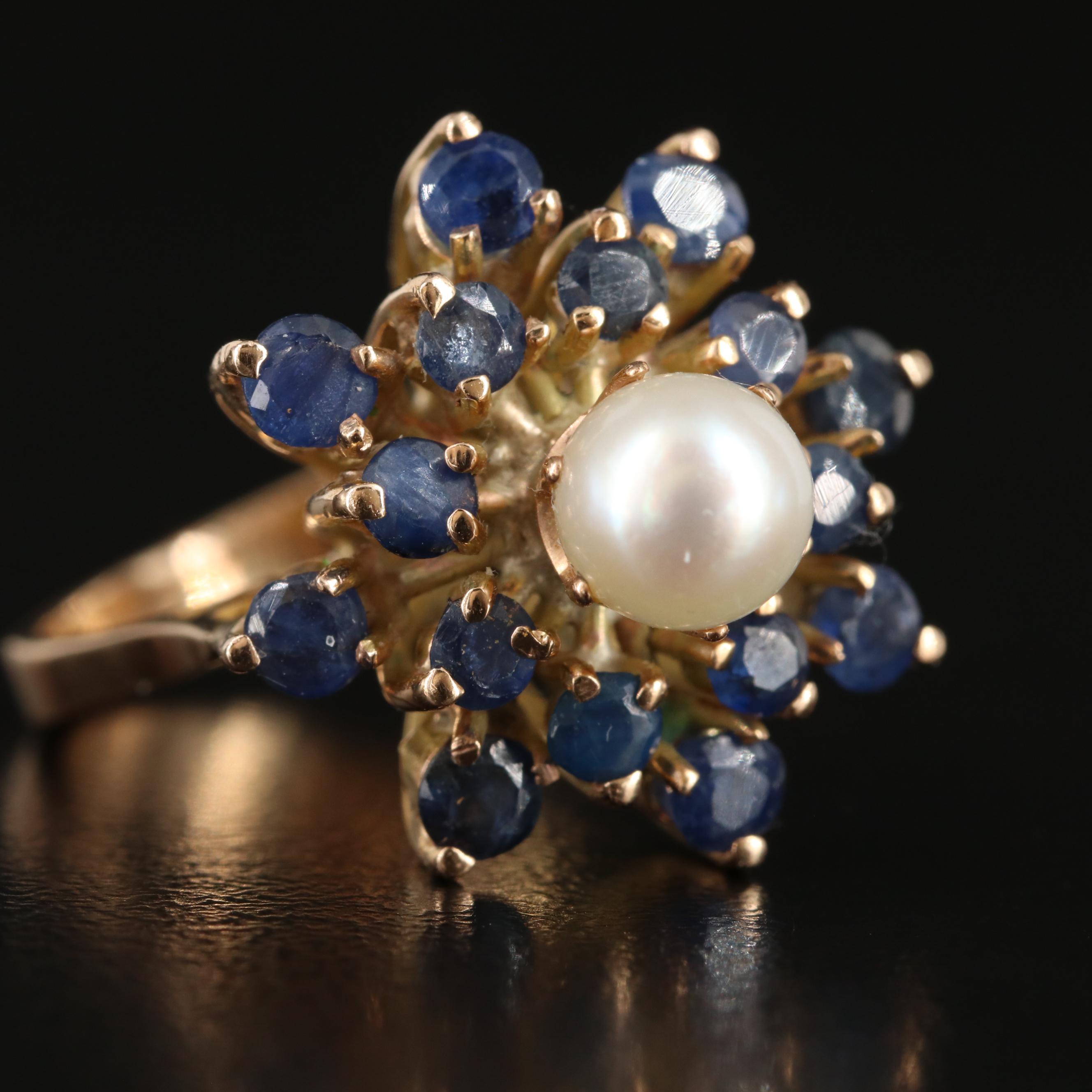 14K Pearl and Sapphire Ring