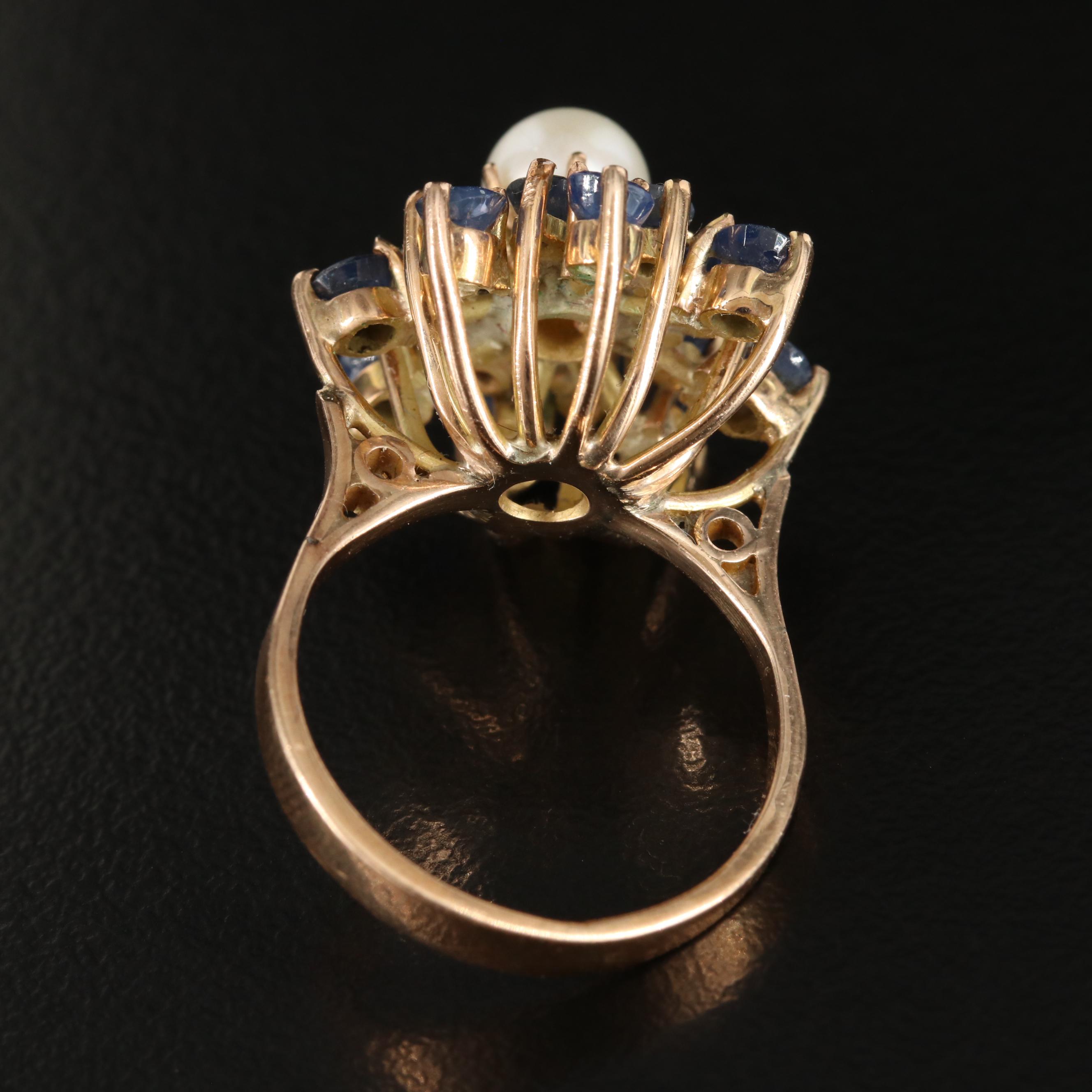 14K Pearl and Sapphire Ring