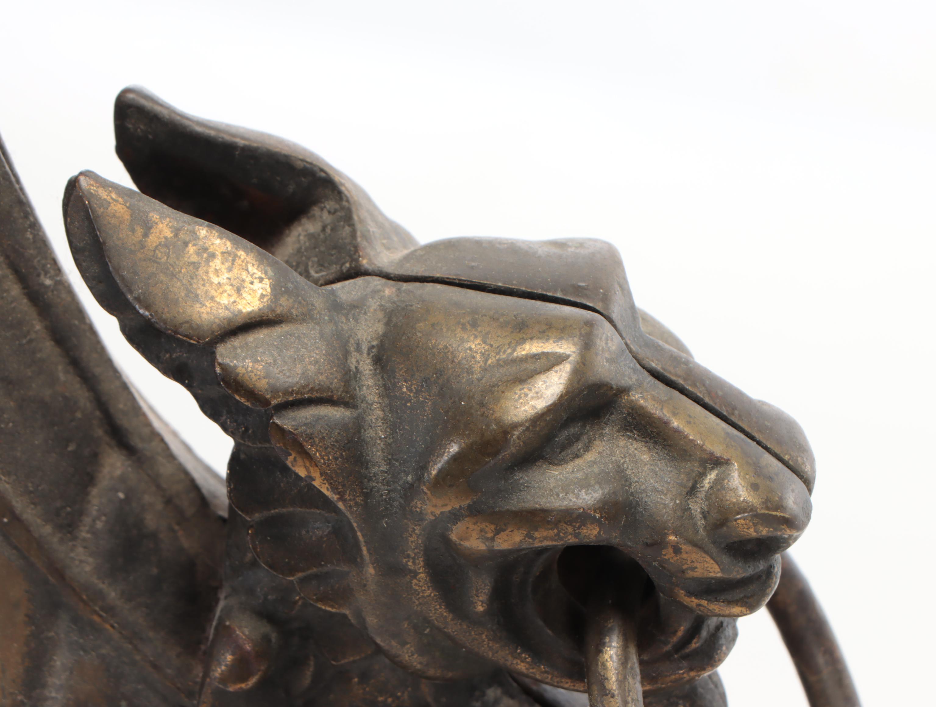 Gothic Revival Cast Metal Gargoyle Figures with Chain