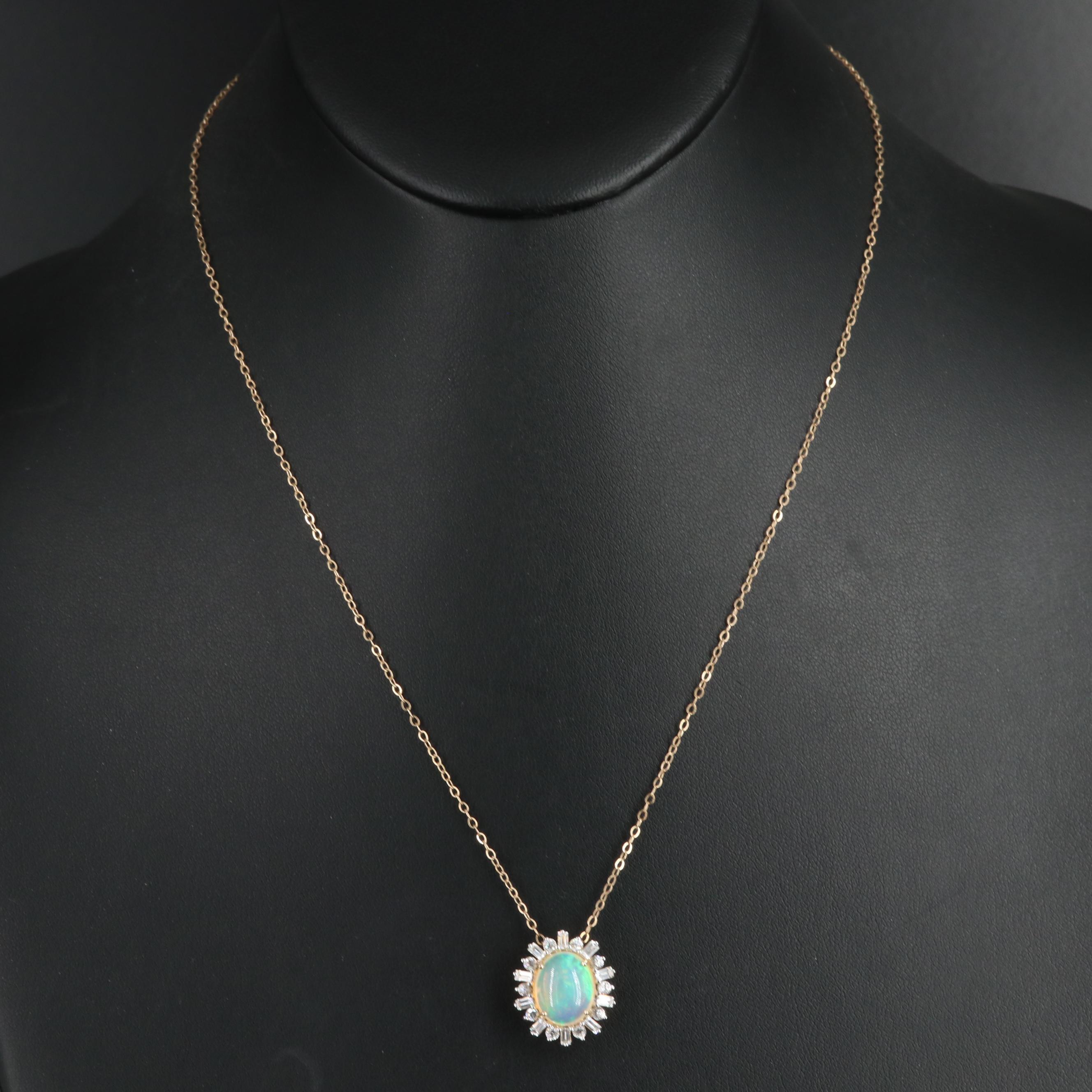 14K Opal and White Topaz Pendant Necklace