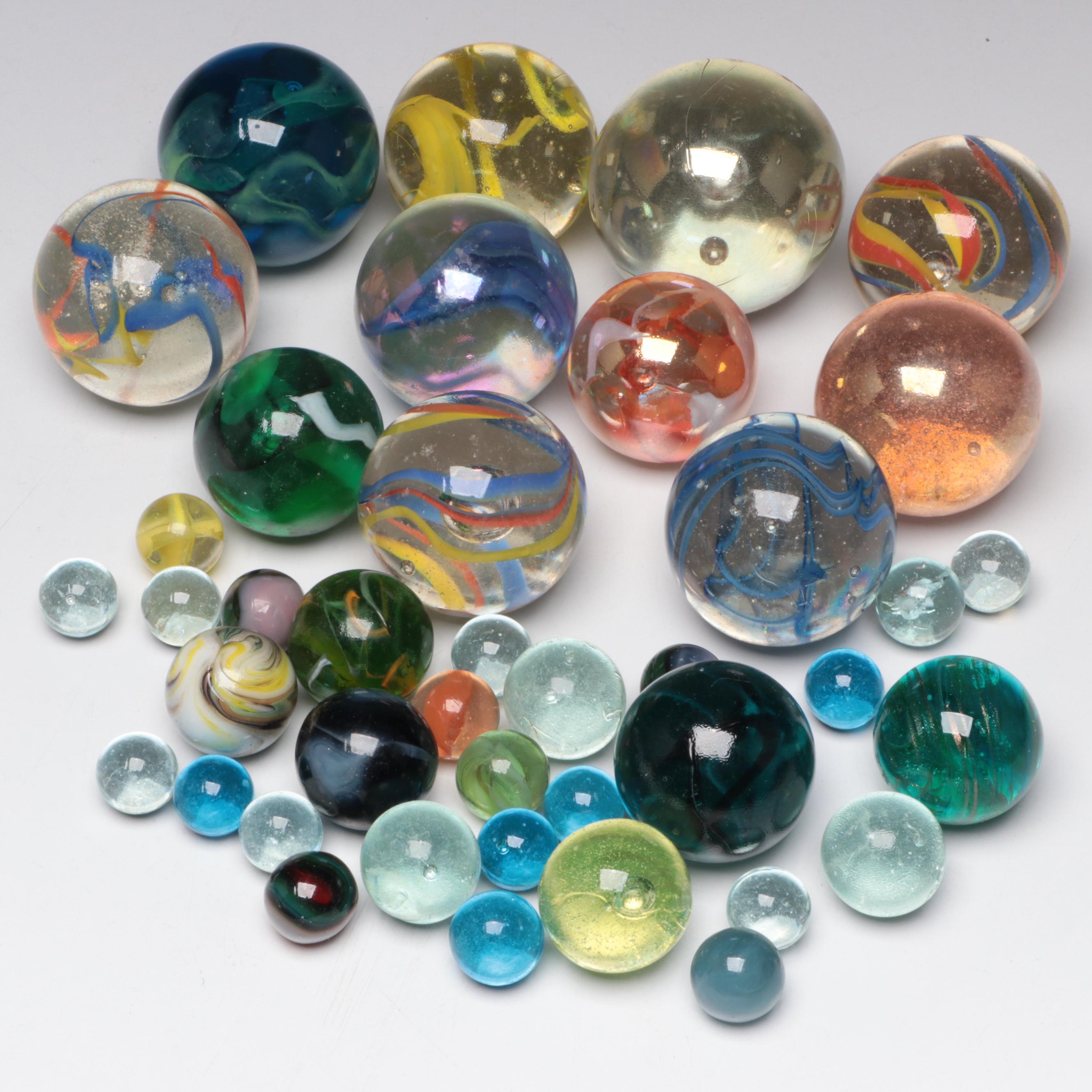 Art Glass, Uranium and More Marbles With Shooters, Swirlies, Cat Eyes