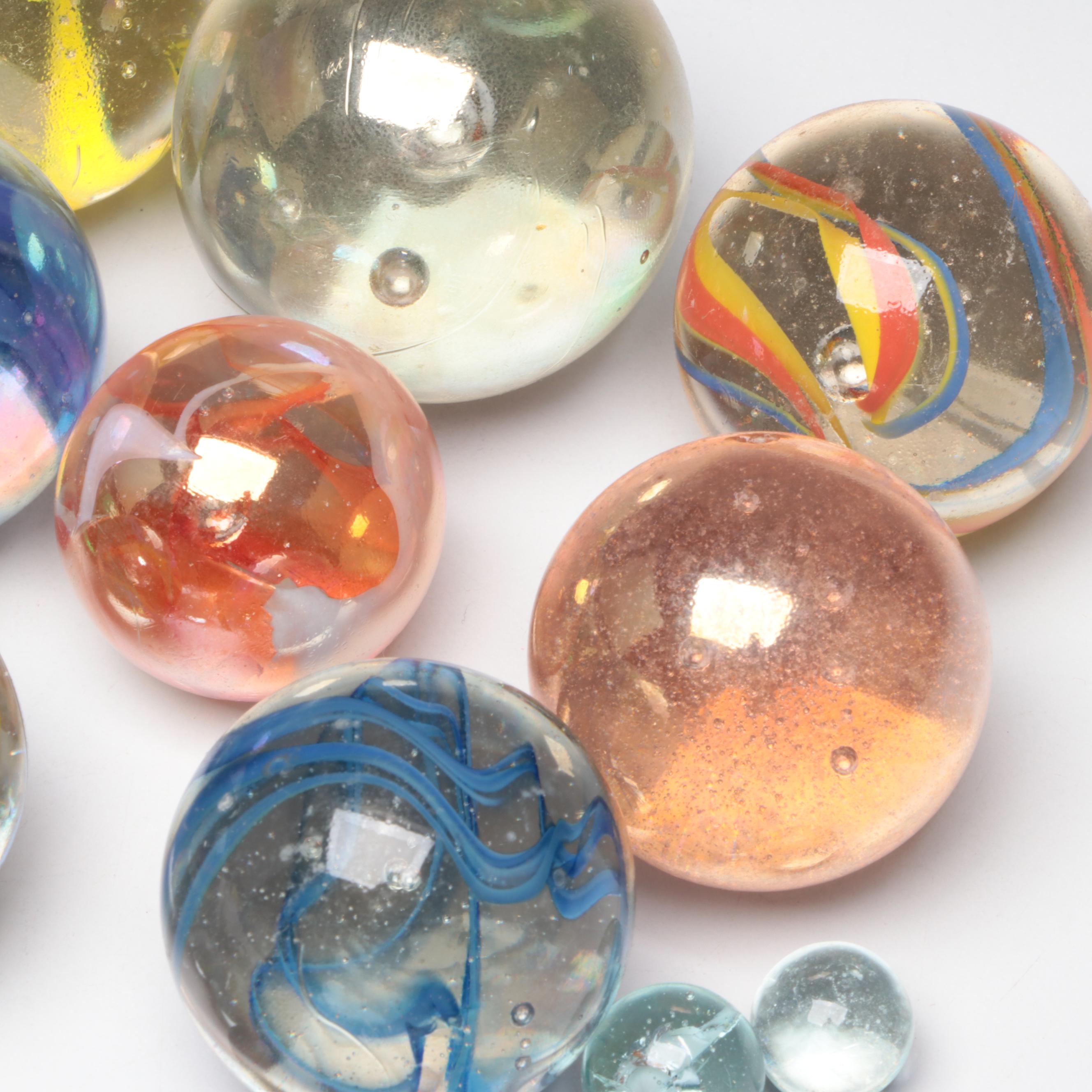 Art Glass, Uranium and More Marbles With Shooters, Swirlies, Cat Eyes