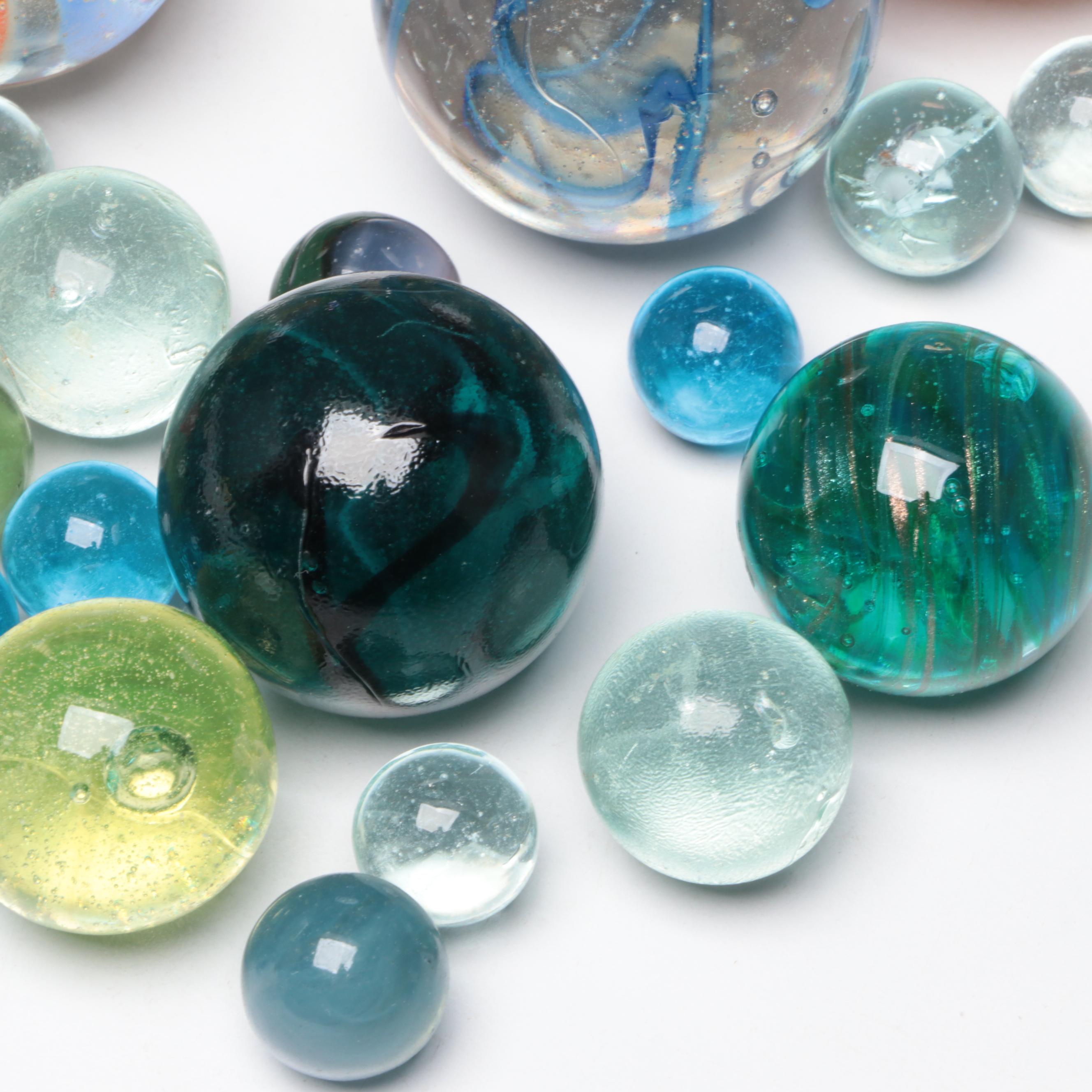 Art Glass, Uranium and More Marbles With Shooters, Swirlies, Cat Eyes